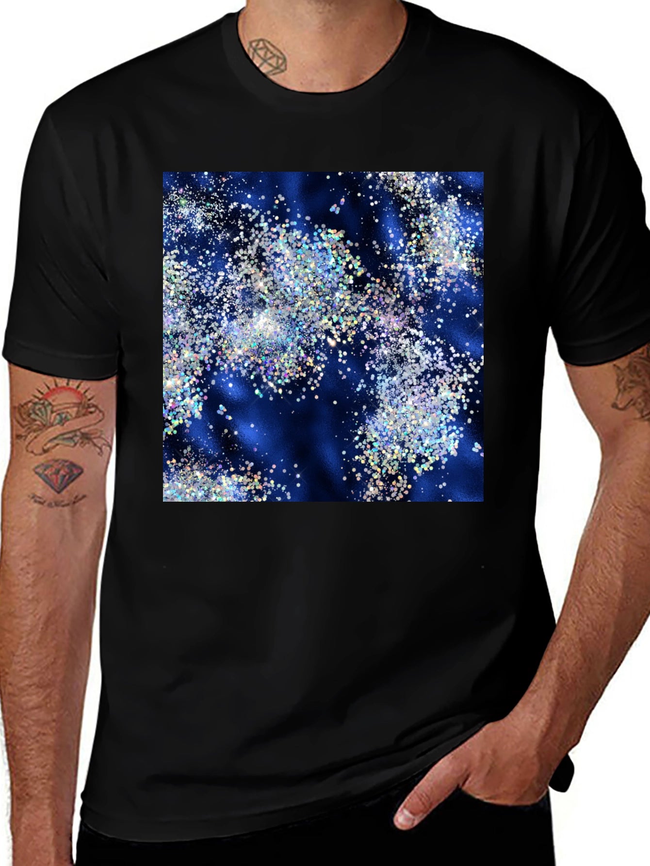 Sparkling Galaxy Print Black T-Shirt