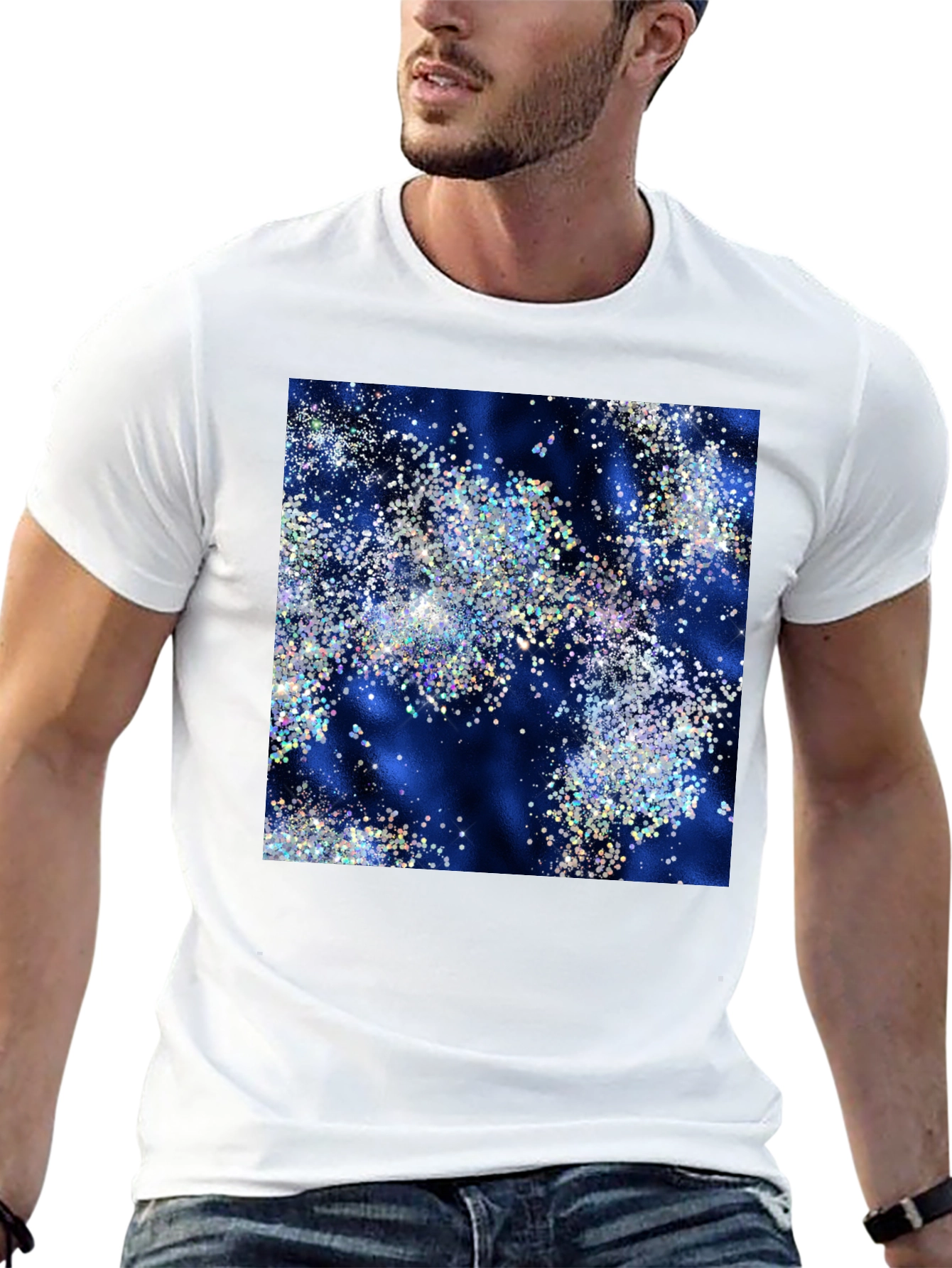 Sparkling Galaxy Print Black T-Shirt