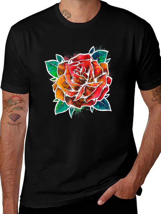 Watercolor Rose Graphic Black T-Shirt