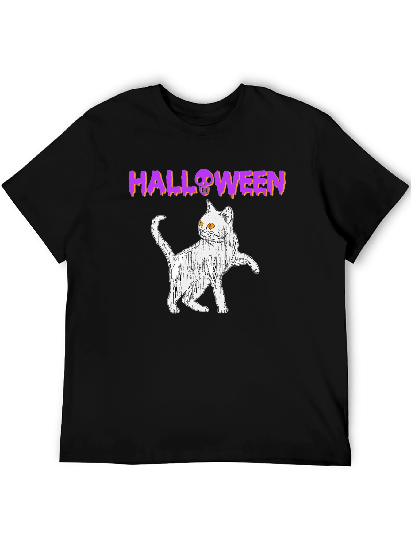 Halloween Cat Graphic Tee - Spooky Season Shirt