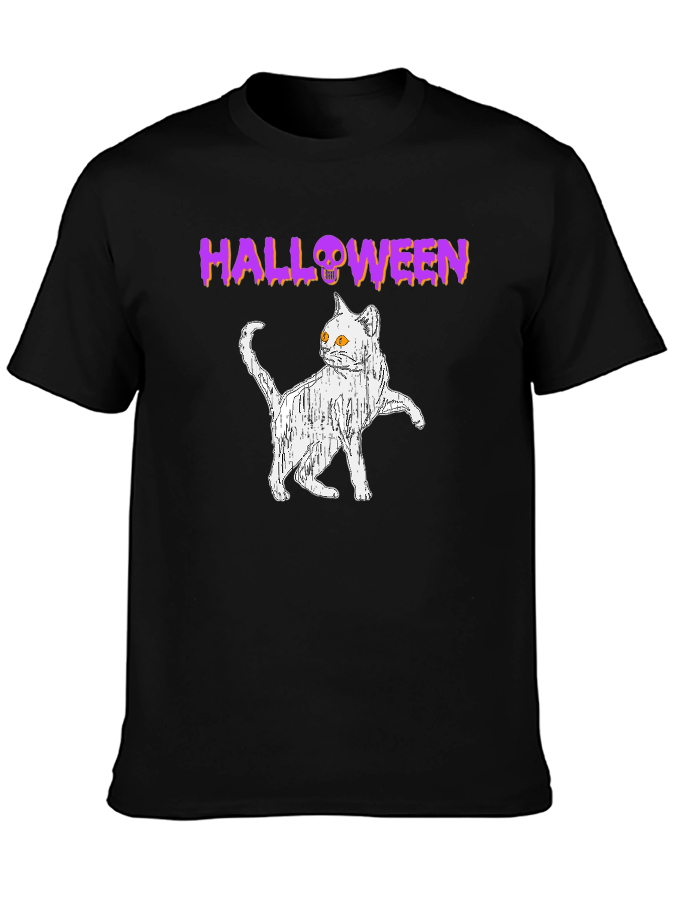 Halloween Cat Graphic Tee - Spooky Season Shirt
