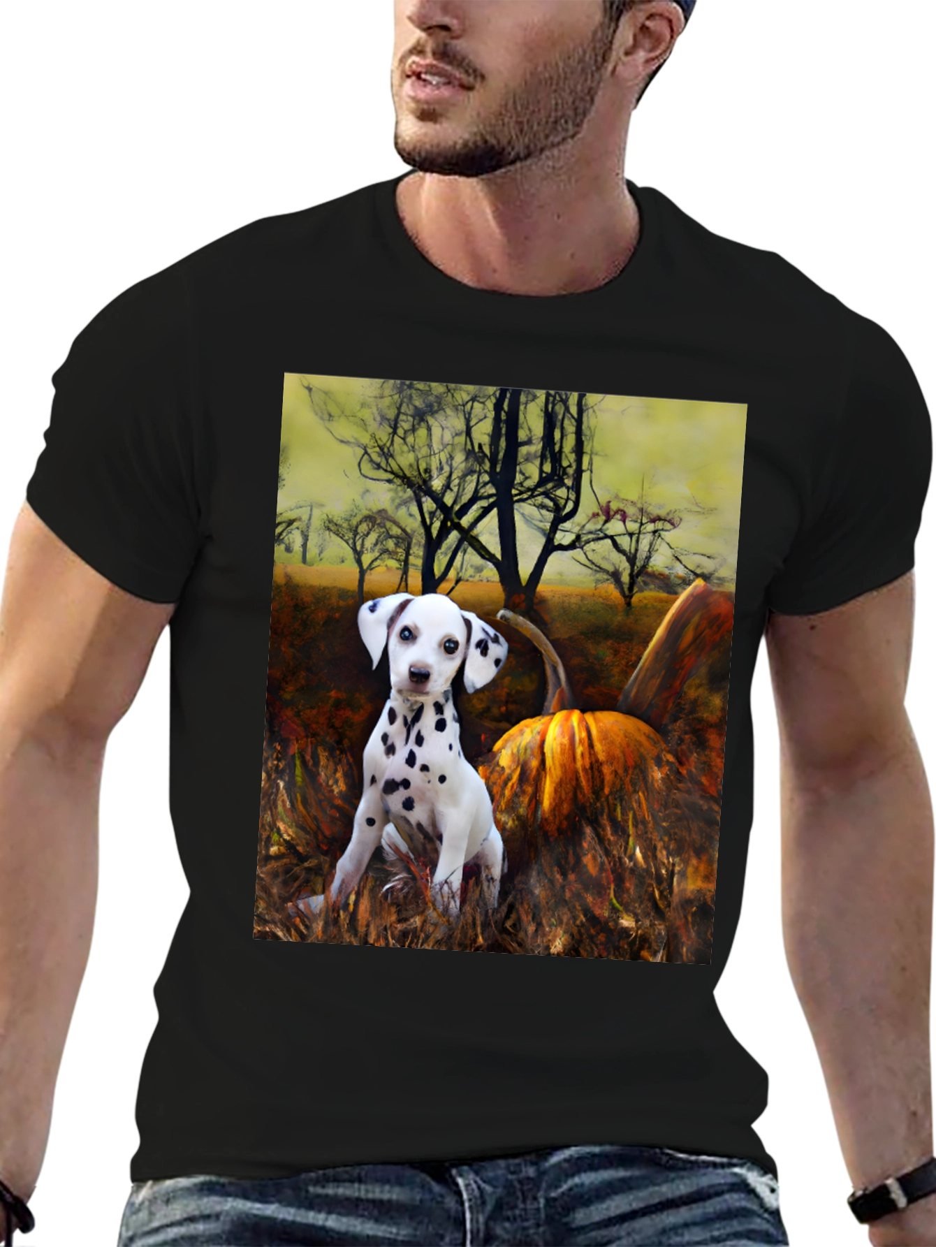 Dalmatian Puppy & Pumpkin T-Shirt - Autumn Vibes