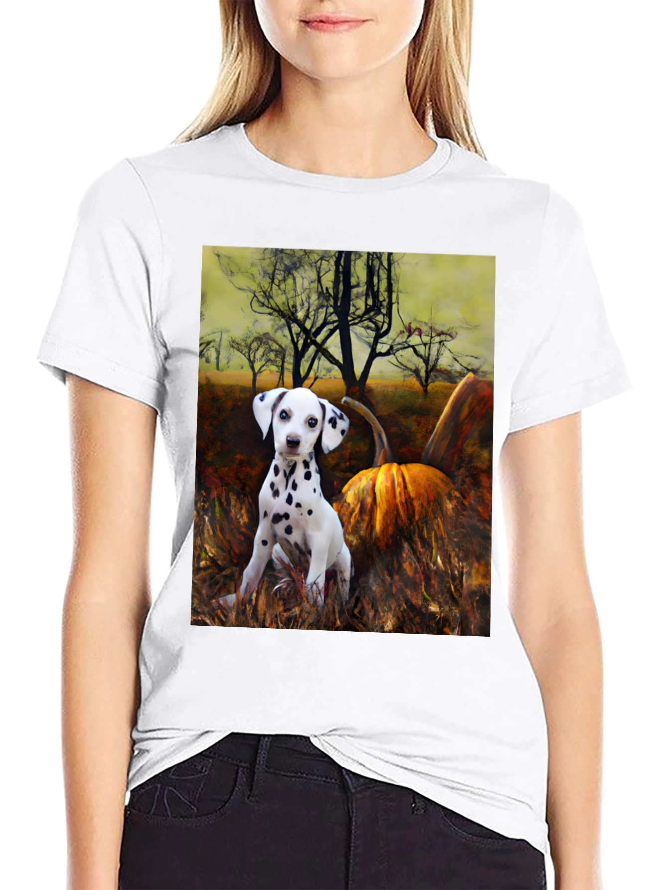 Dalmatian Puppy & Pumpkin T-Shirt - Autumn Vibes