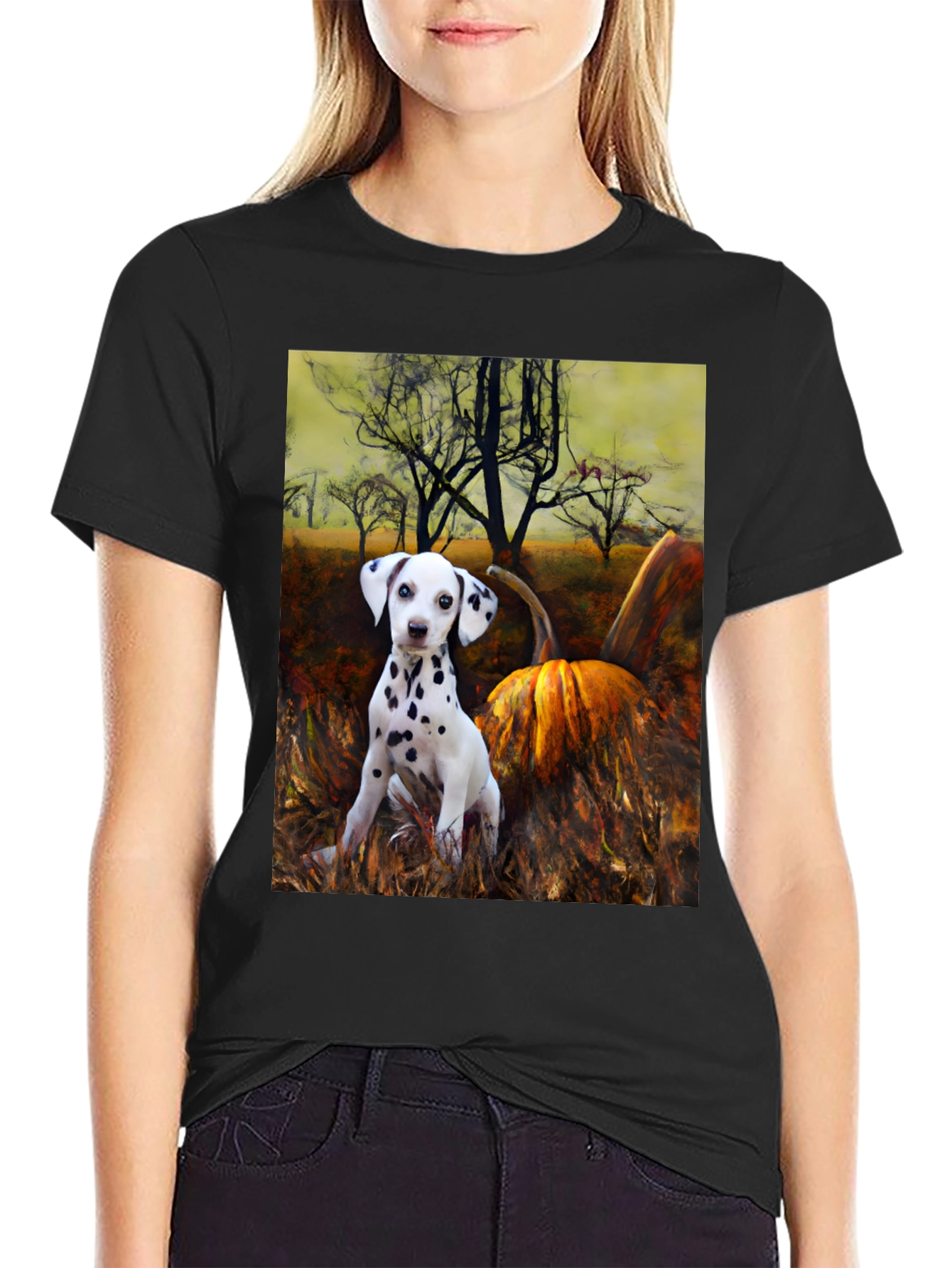 Dalmatian Puppy & Pumpkin T-Shirt - Autumn Vibes