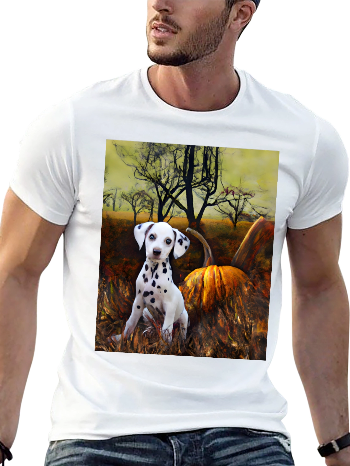 Dalmatian Puppy & Pumpkin T-Shirt - Autumn Vibes