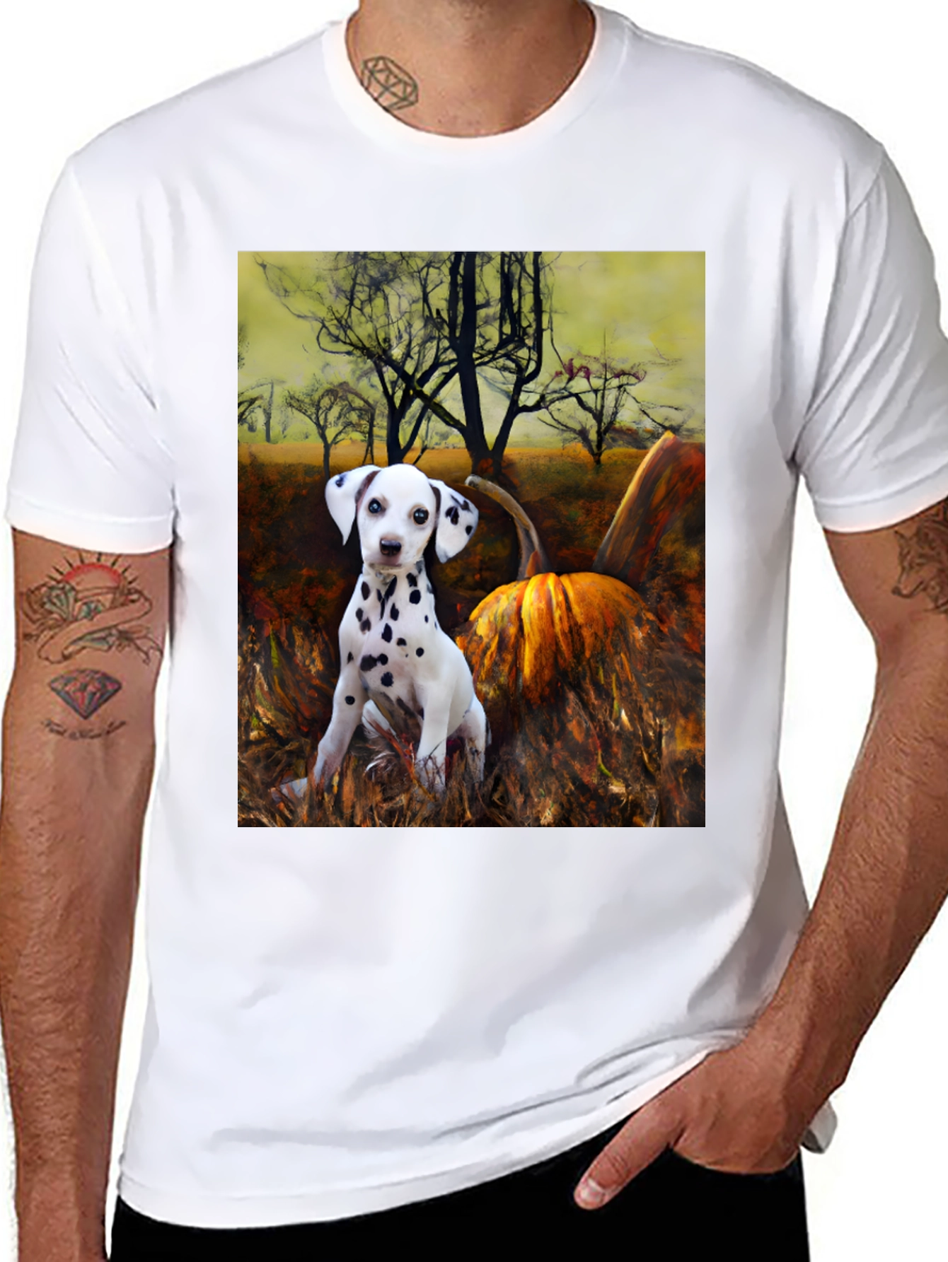Dalmatian Puppy & Pumpkin T-Shirt - Autumn Vibes