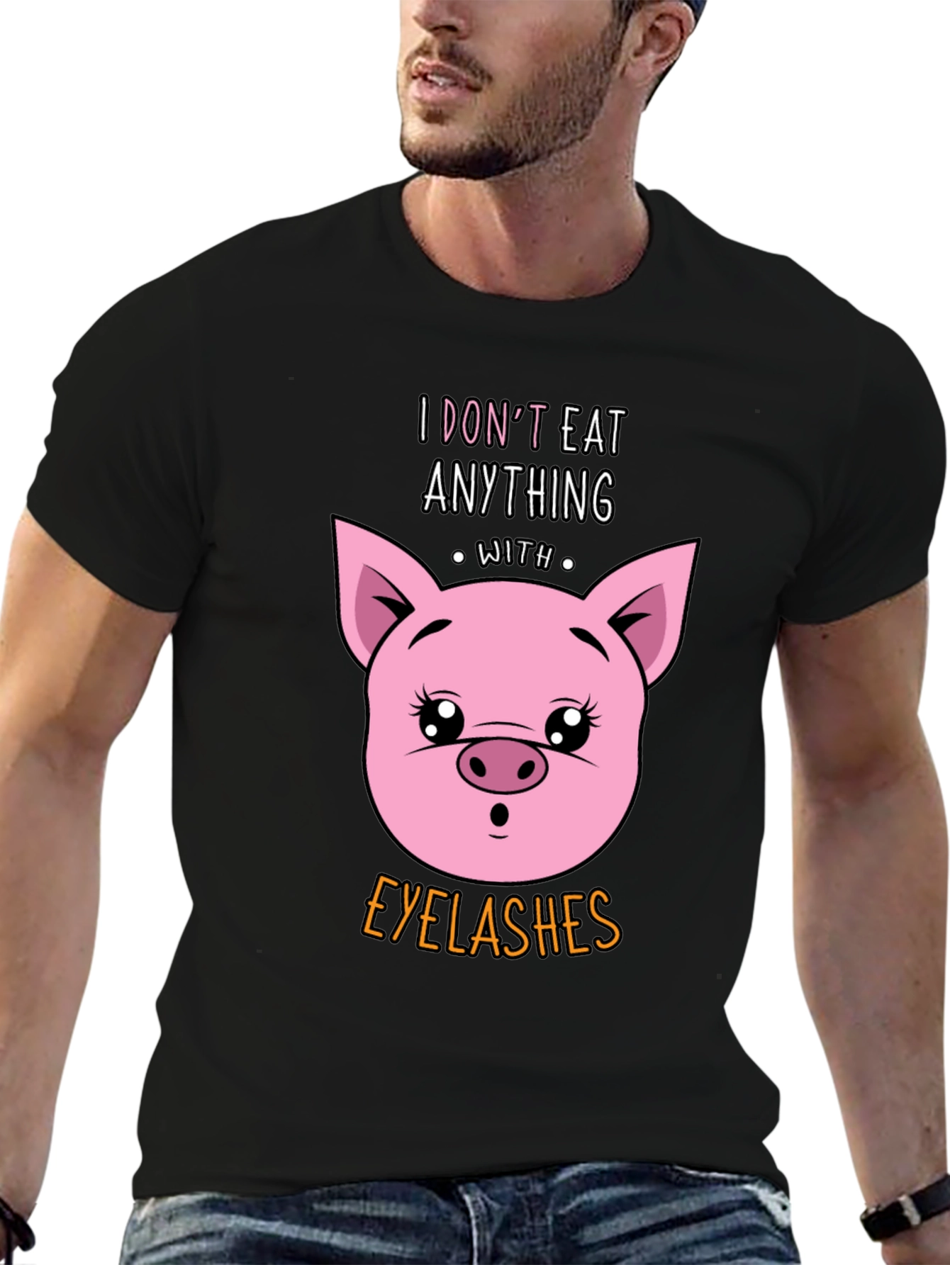 Funny Vegan T-Shirt - Pig Eyelashes Graphic Tee