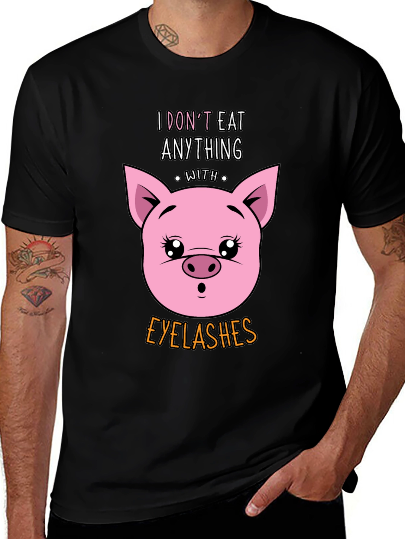 Funny Vegan T-Shirt - Pig Eyelashes Graphic Tee