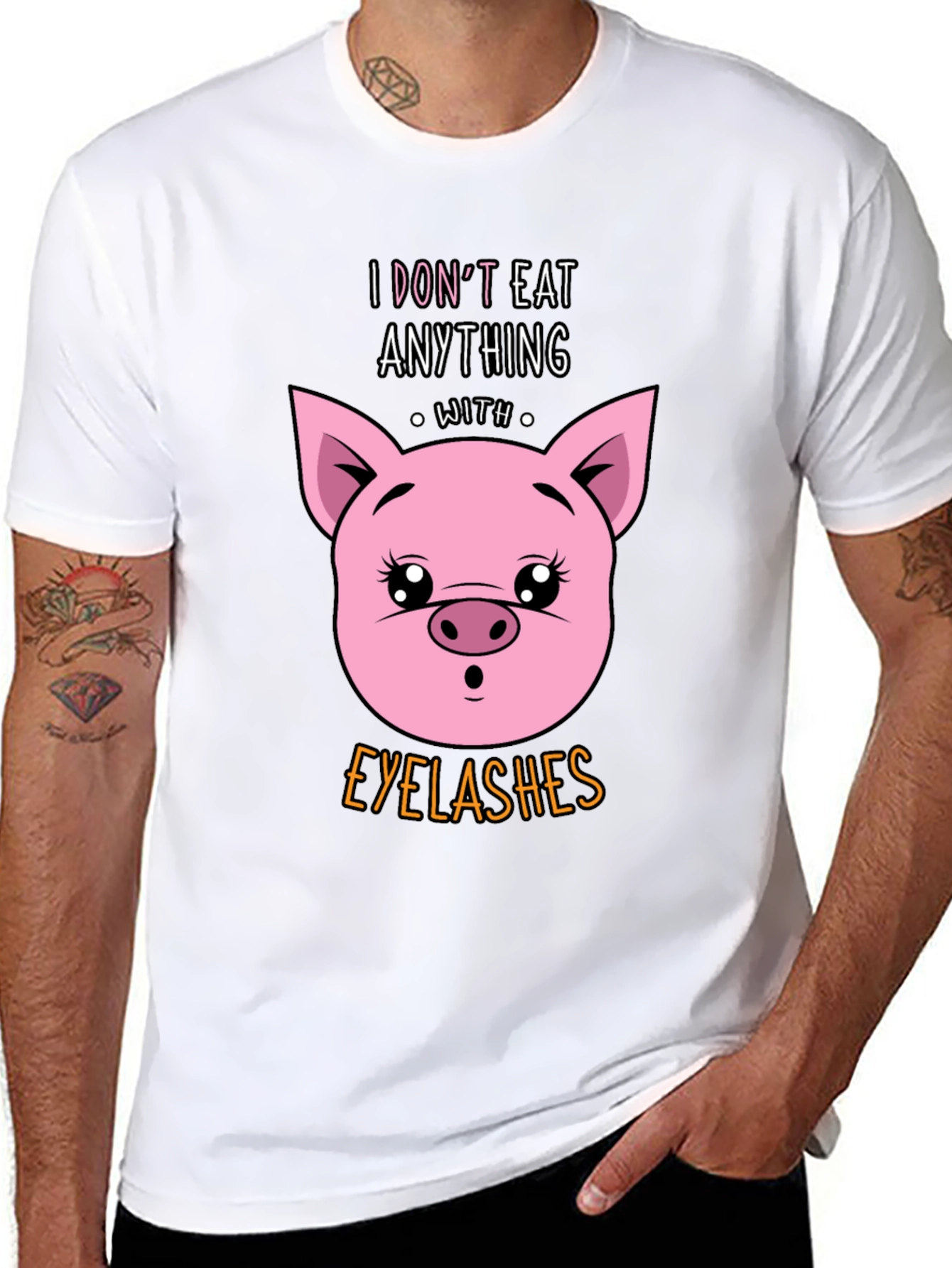 Funny Vegan T-Shirt - Pig Eyelashes Graphic Tee