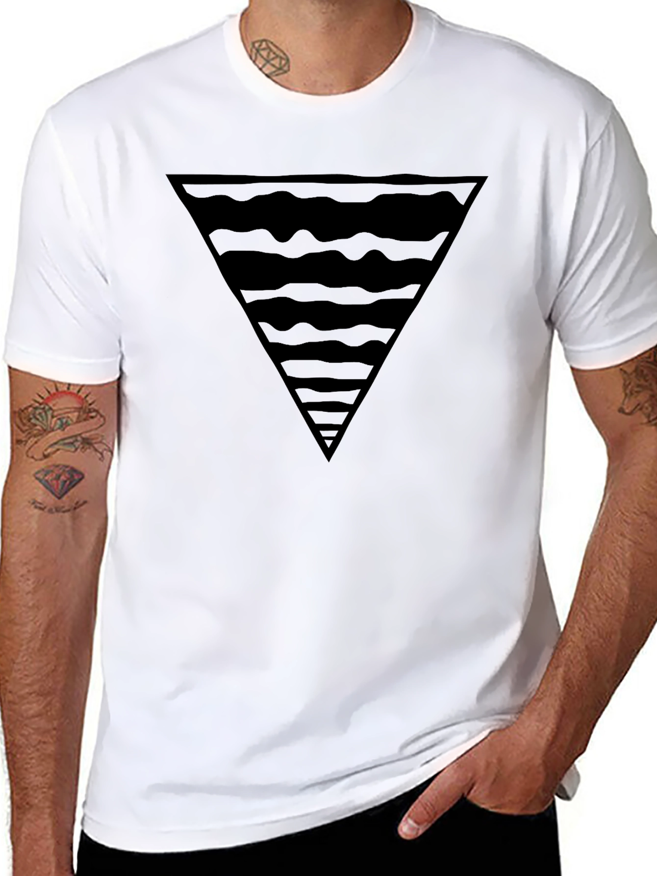 Modern Black Triangle Wave Graphic T-Shirt