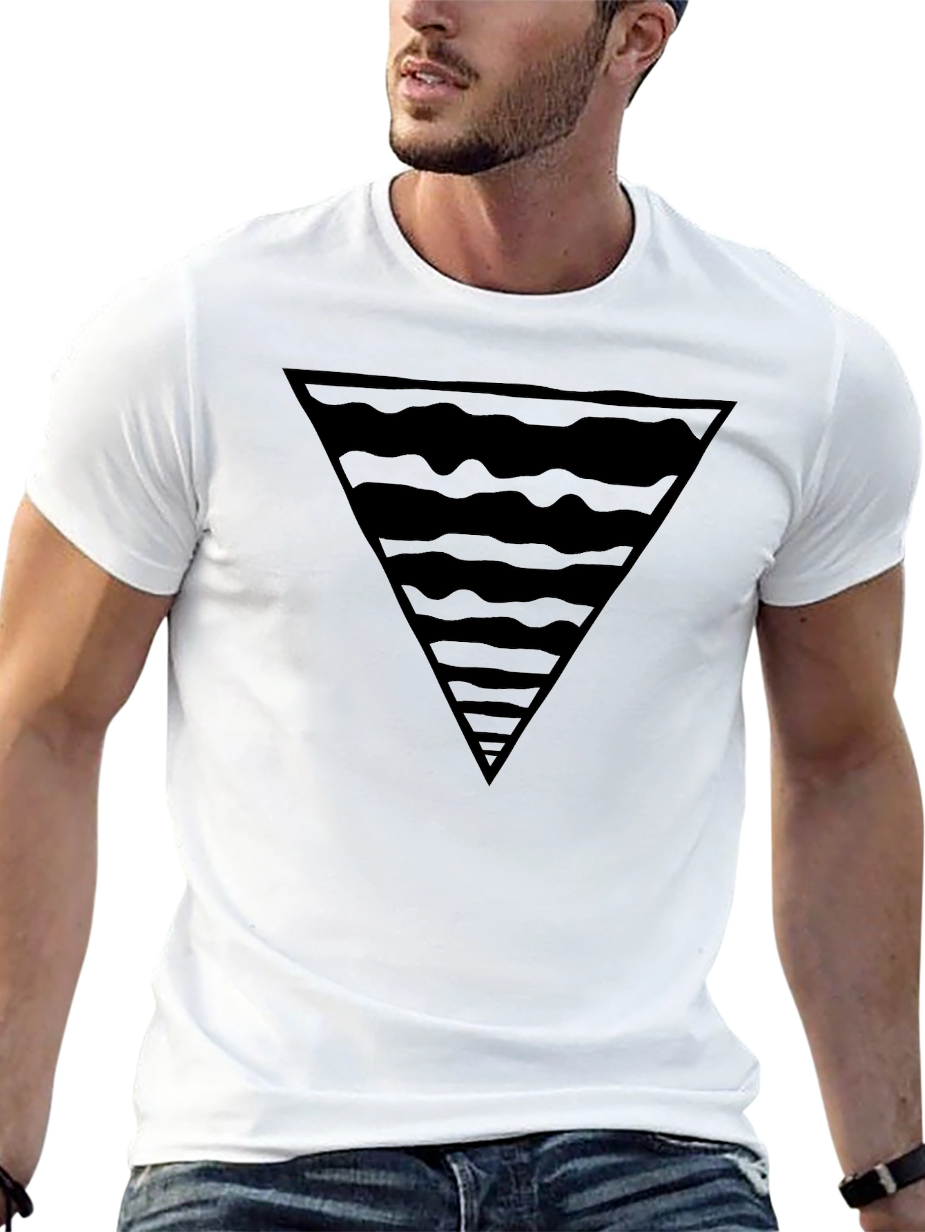 Modern Black Triangle Wave Graphic T-Shirt