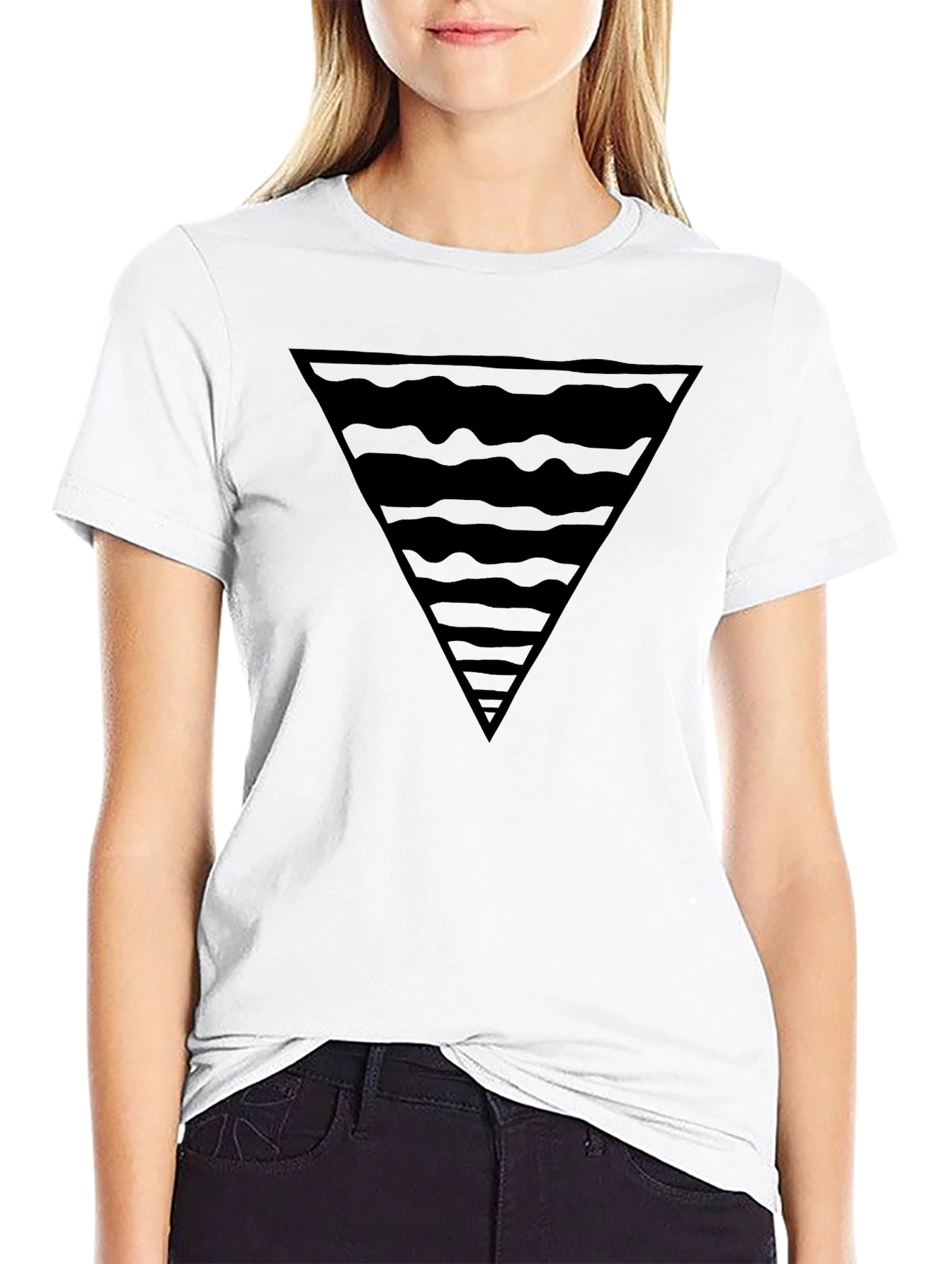 Modern Black Triangle Wave Graphic T-Shirt