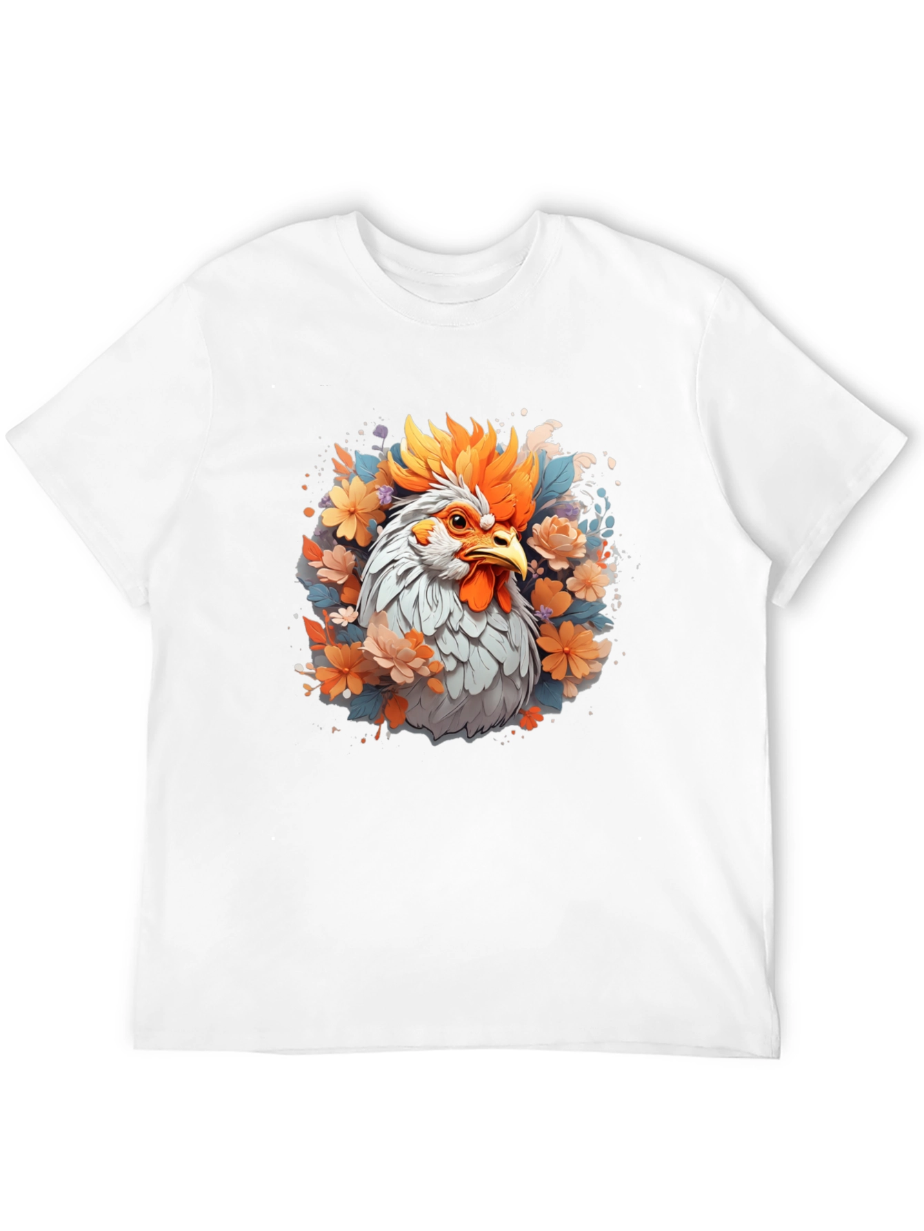 Floral Rooster Graphic Tee - Mens Black T-Shirt