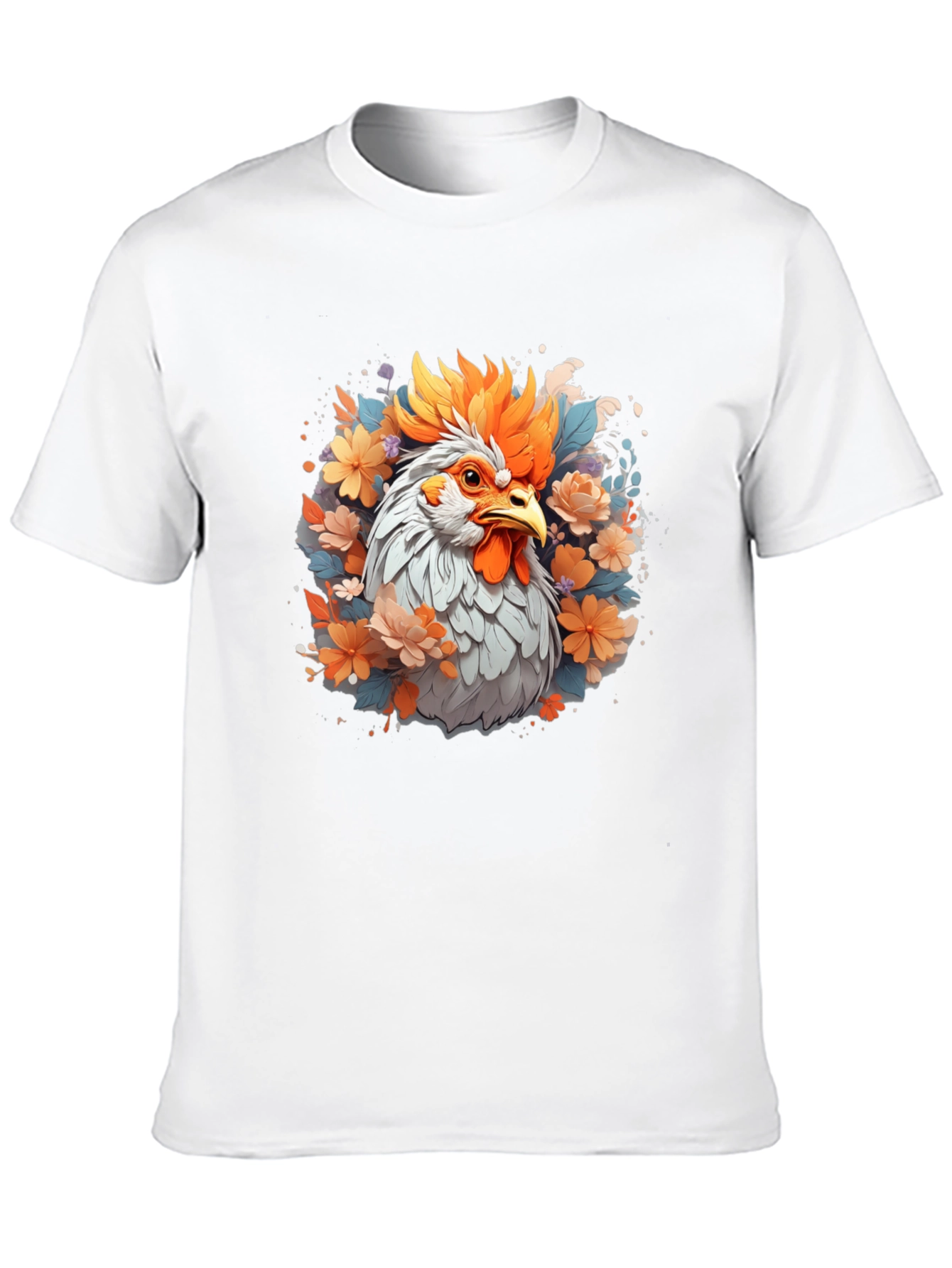 Floral Rooster Graphic Tee - Mens Black T-Shirt
