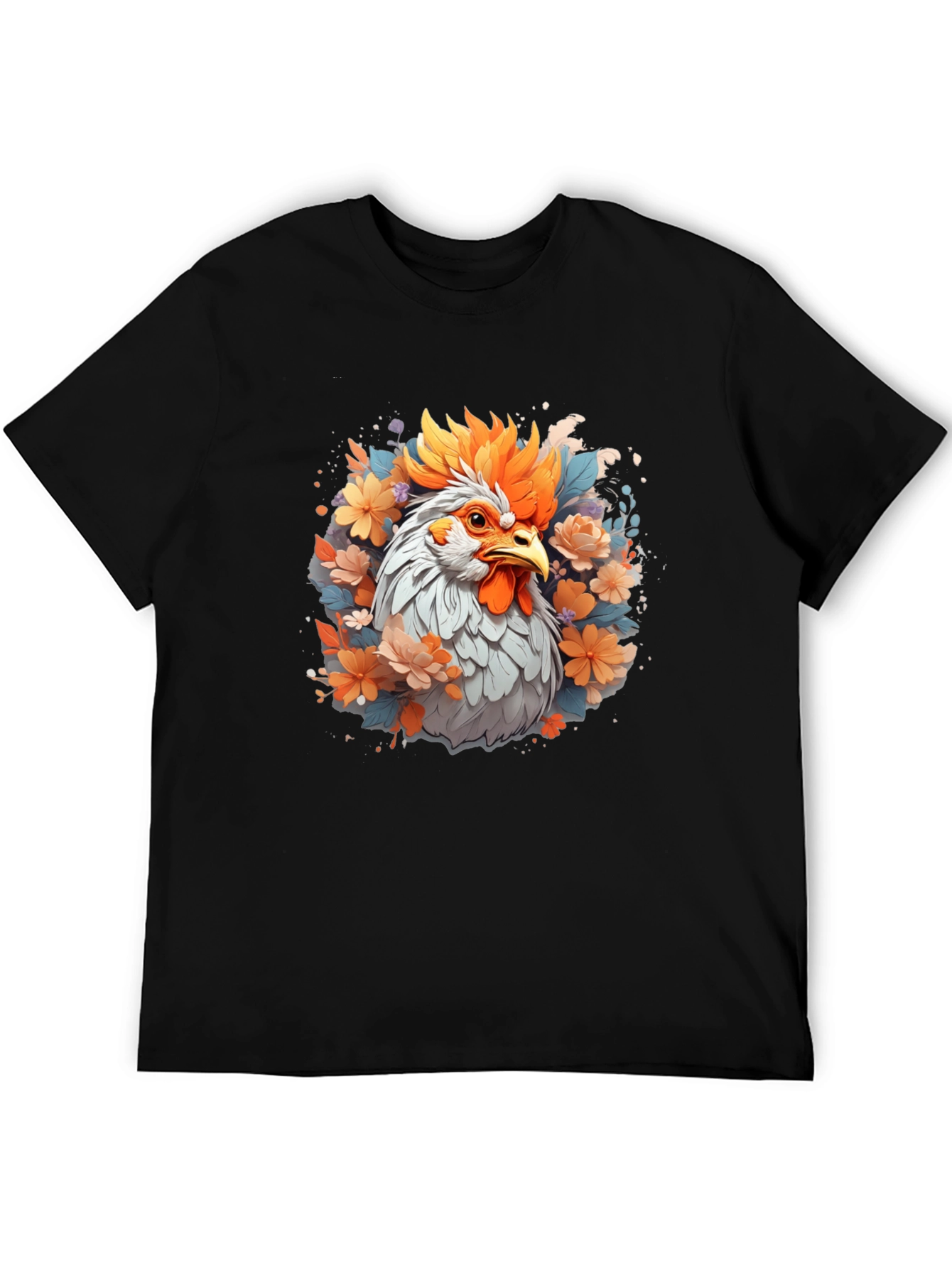 Floral Rooster Graphic Tee - Mens Black T-Shirt
