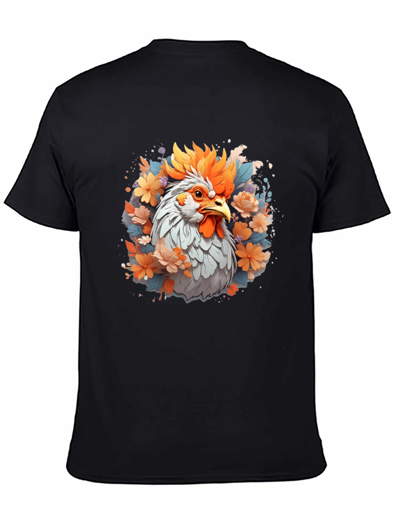 Floral Rooster Graphic Tee - Mens Black T-Shirt