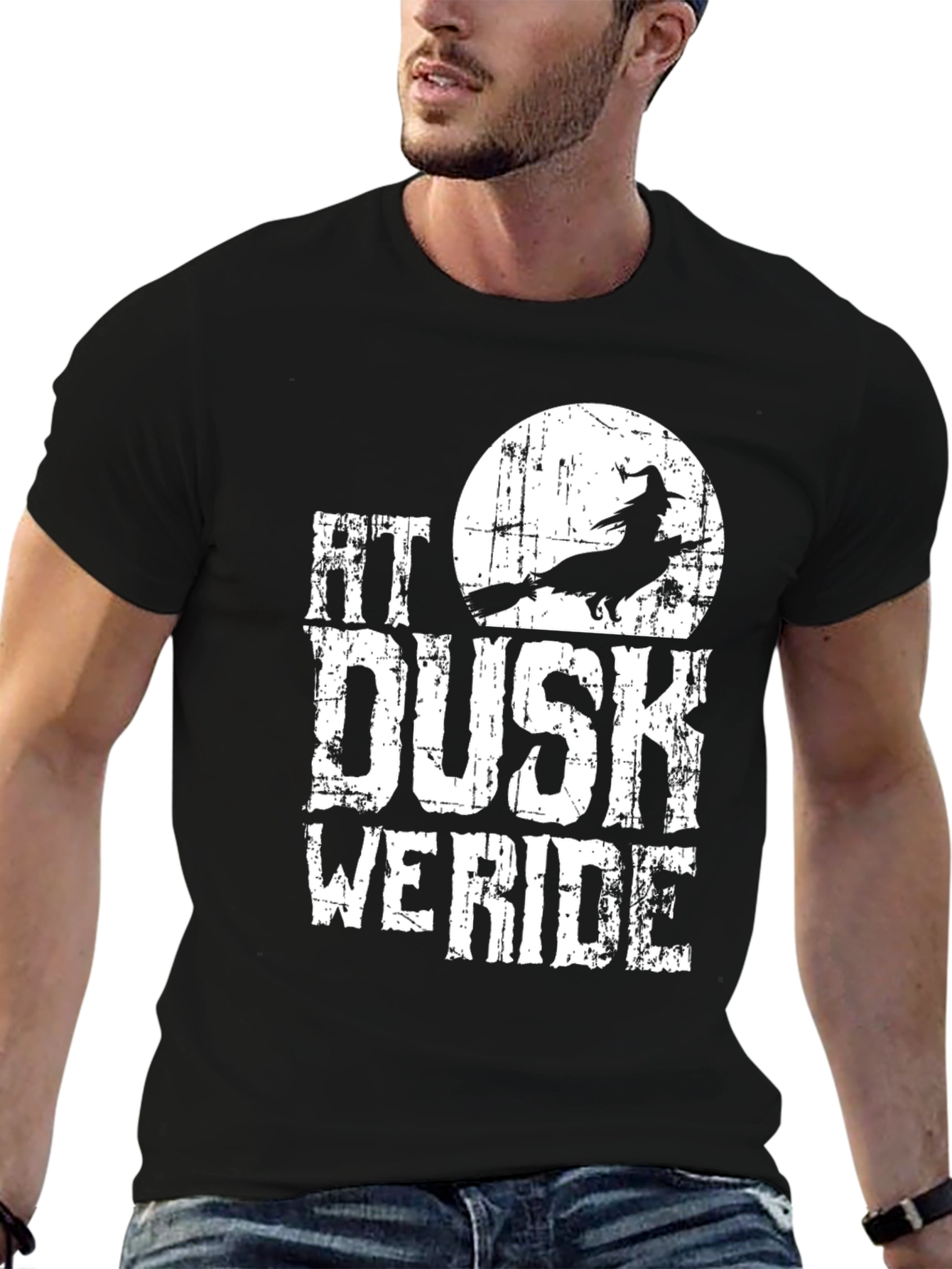At Dusk We Ride T-Shirt - Halloween Witch Silhouette