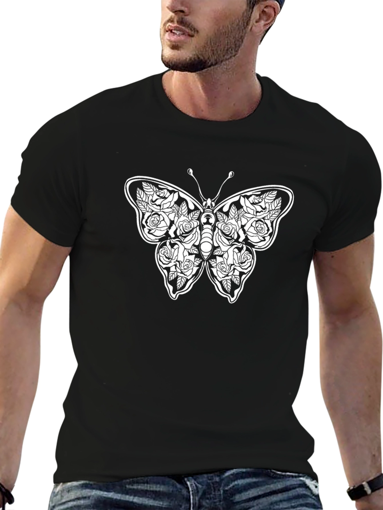 Floral Butterfly Graphic Tee - Black