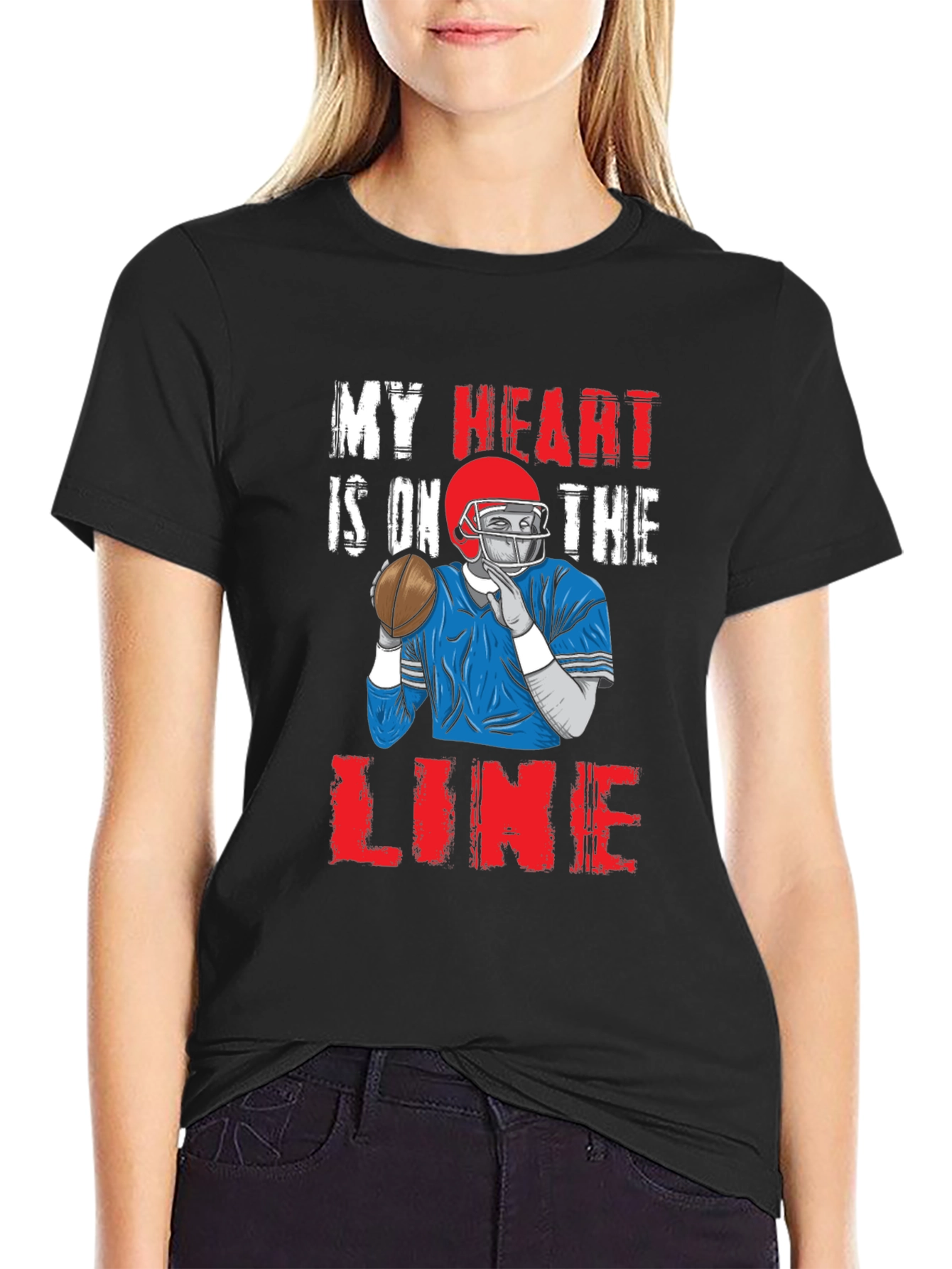 My Heart is On The Line Football Graphic Tee