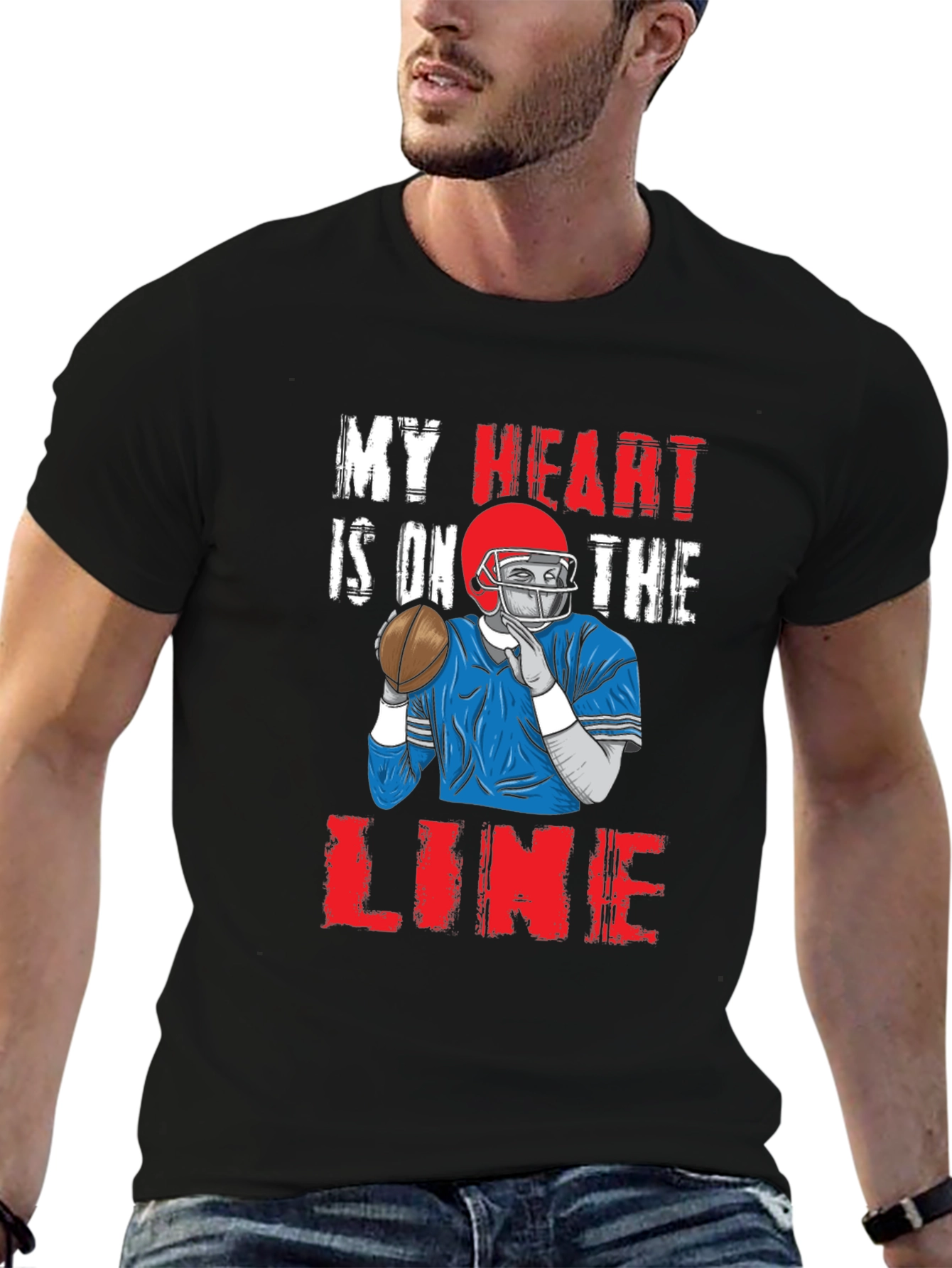 My Heart is On The Line Football Graphic Tee