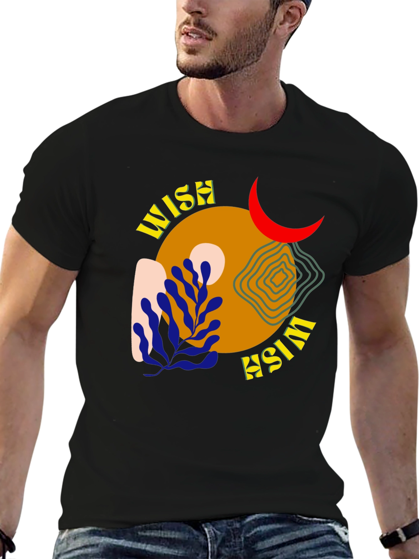 Wish Graphic Tee - Black Cotton Casual Shirt