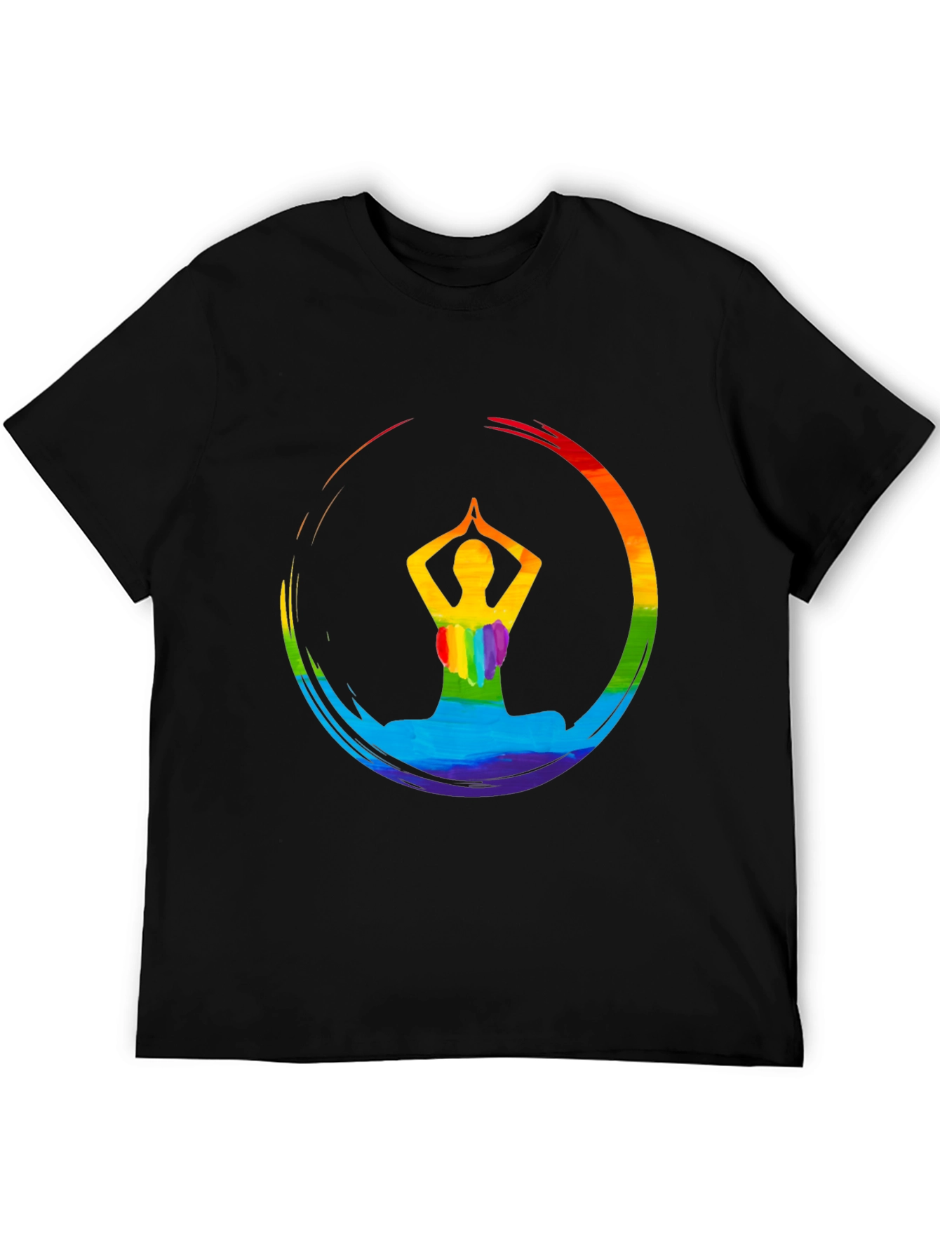Rainbow Yoga Pose Graphic Tee - Mens Black T-Shirt