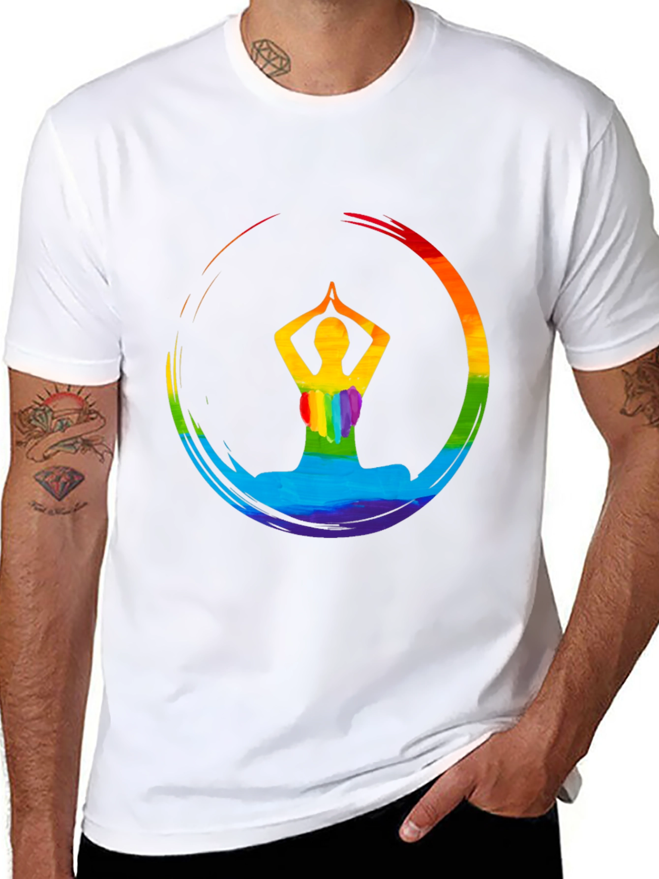 Rainbow Yoga Pose Graphic Tee - Mens Black T-Shirt