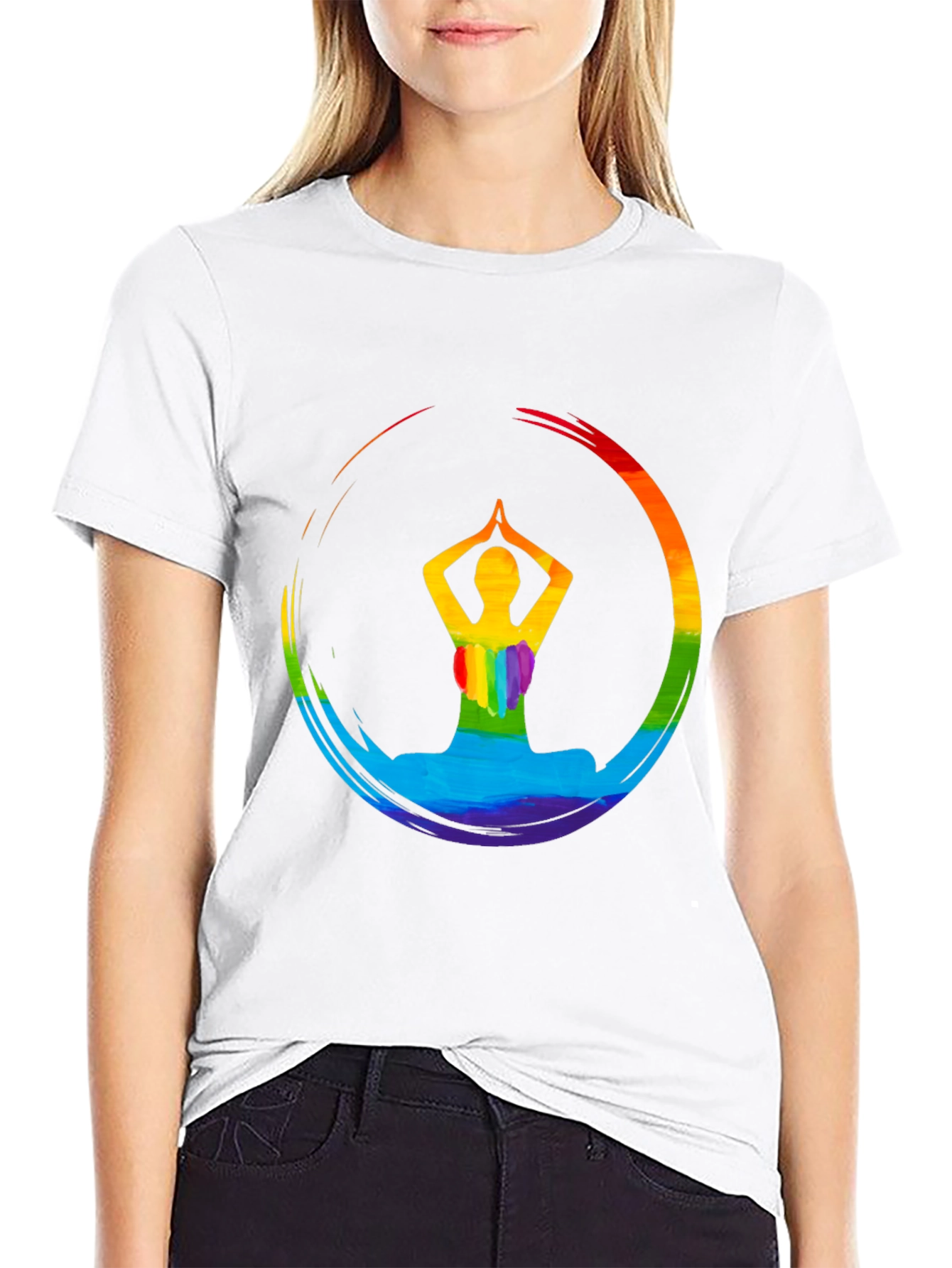 Rainbow Yoga Pose Graphic Tee - Mens Black T-Shirt