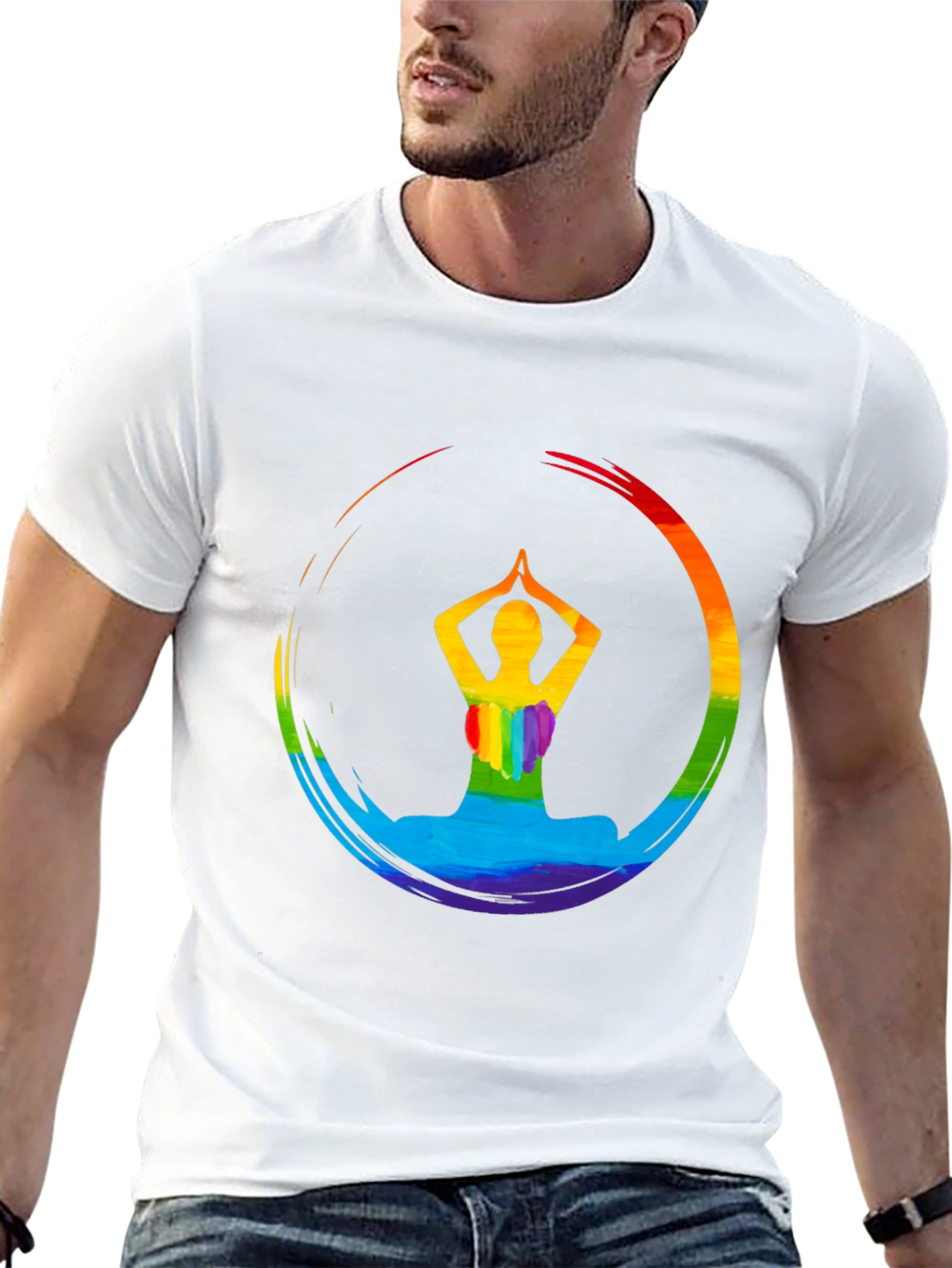 Rainbow Yoga Pose Graphic Tee - Mens Black T-Shirt