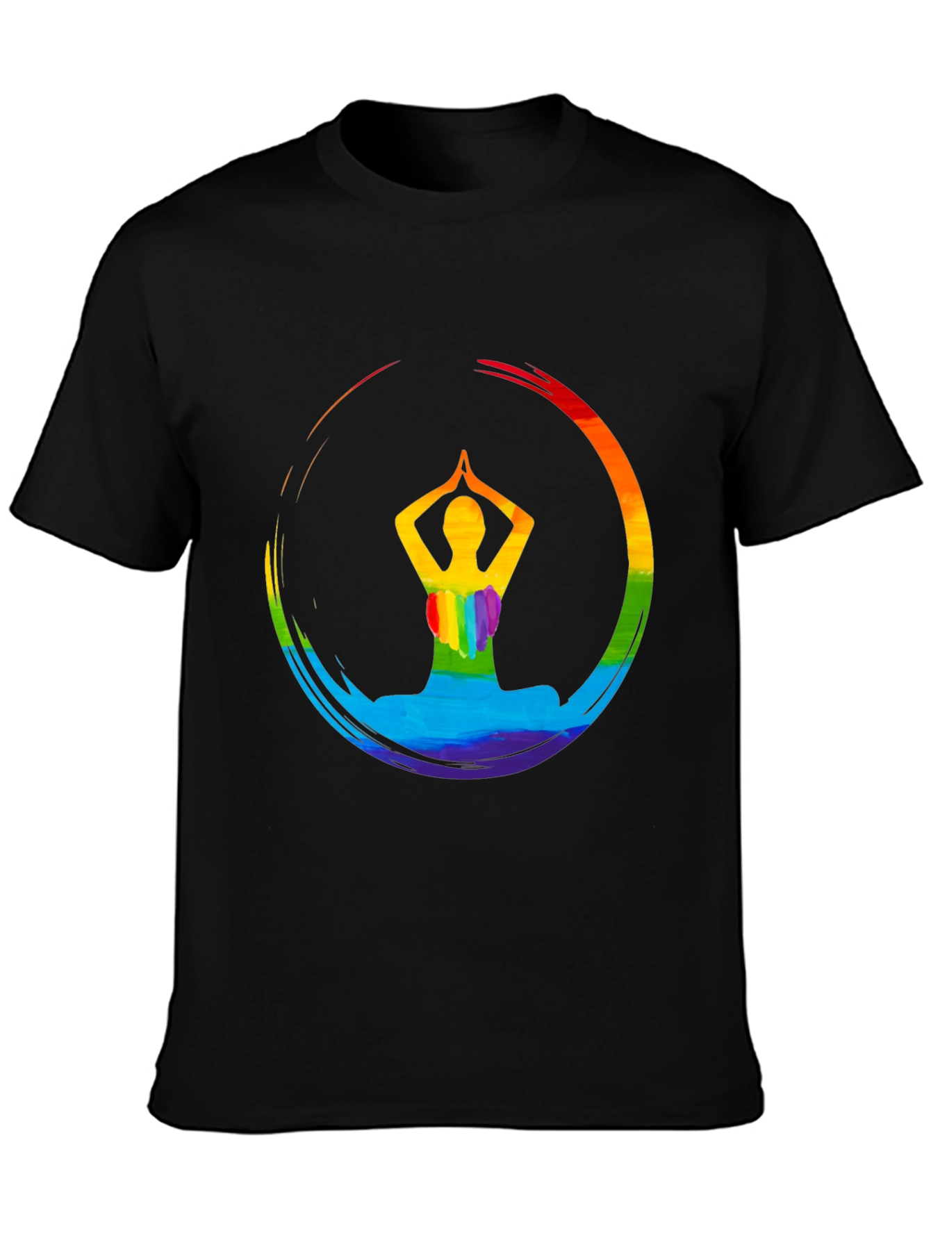 Rainbow Yoga Pose Graphic Tee - Mens Black T-Shirt