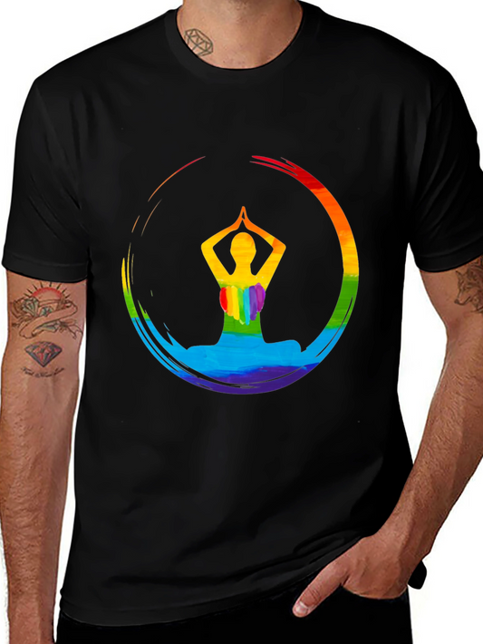 Rainbow Yoga Pose Graphic Tee - Mens Black T-Shirt