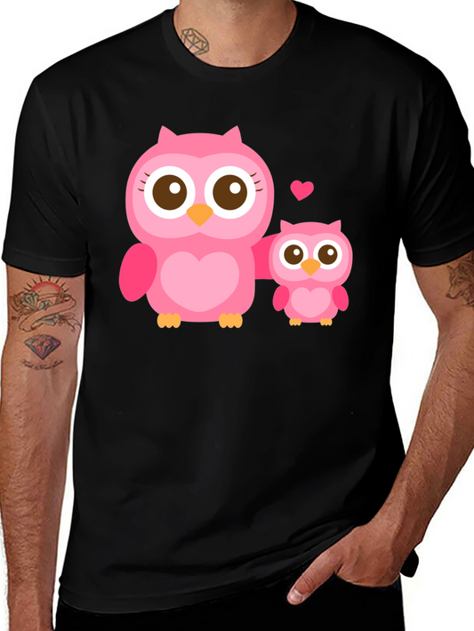 Owl Family Graphic T-Shirt - Black