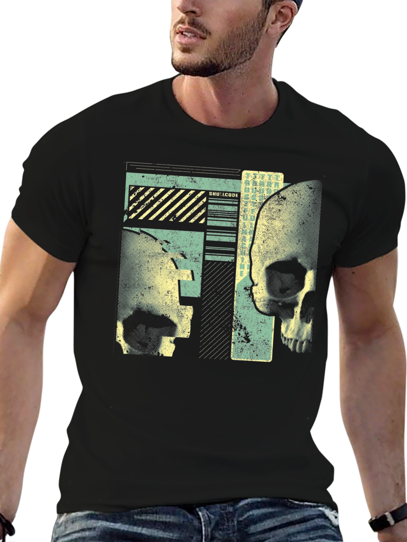 Skull Graphic Print Mens Black T-Shirt