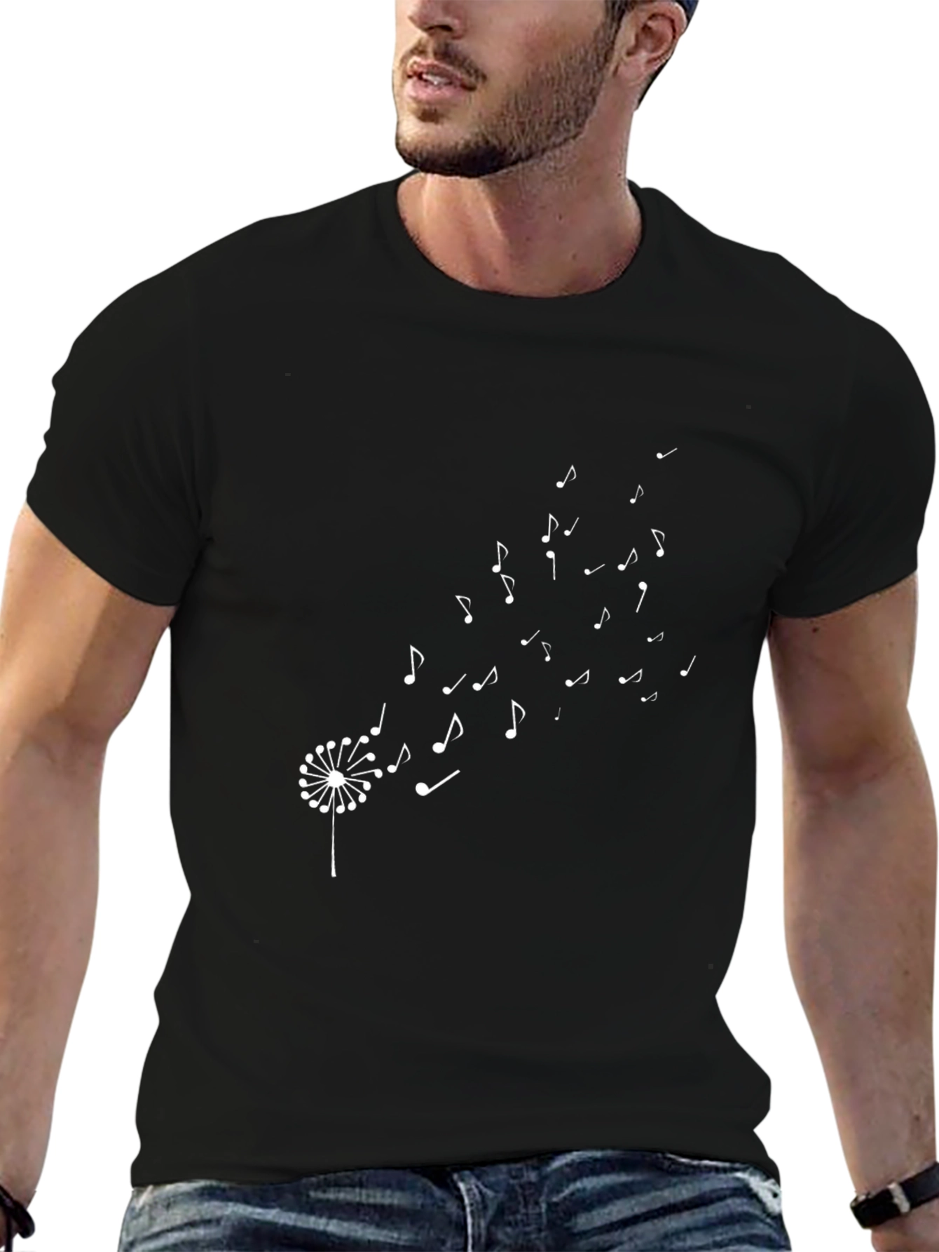 Dandelion Music Notes Black Graphic Tee