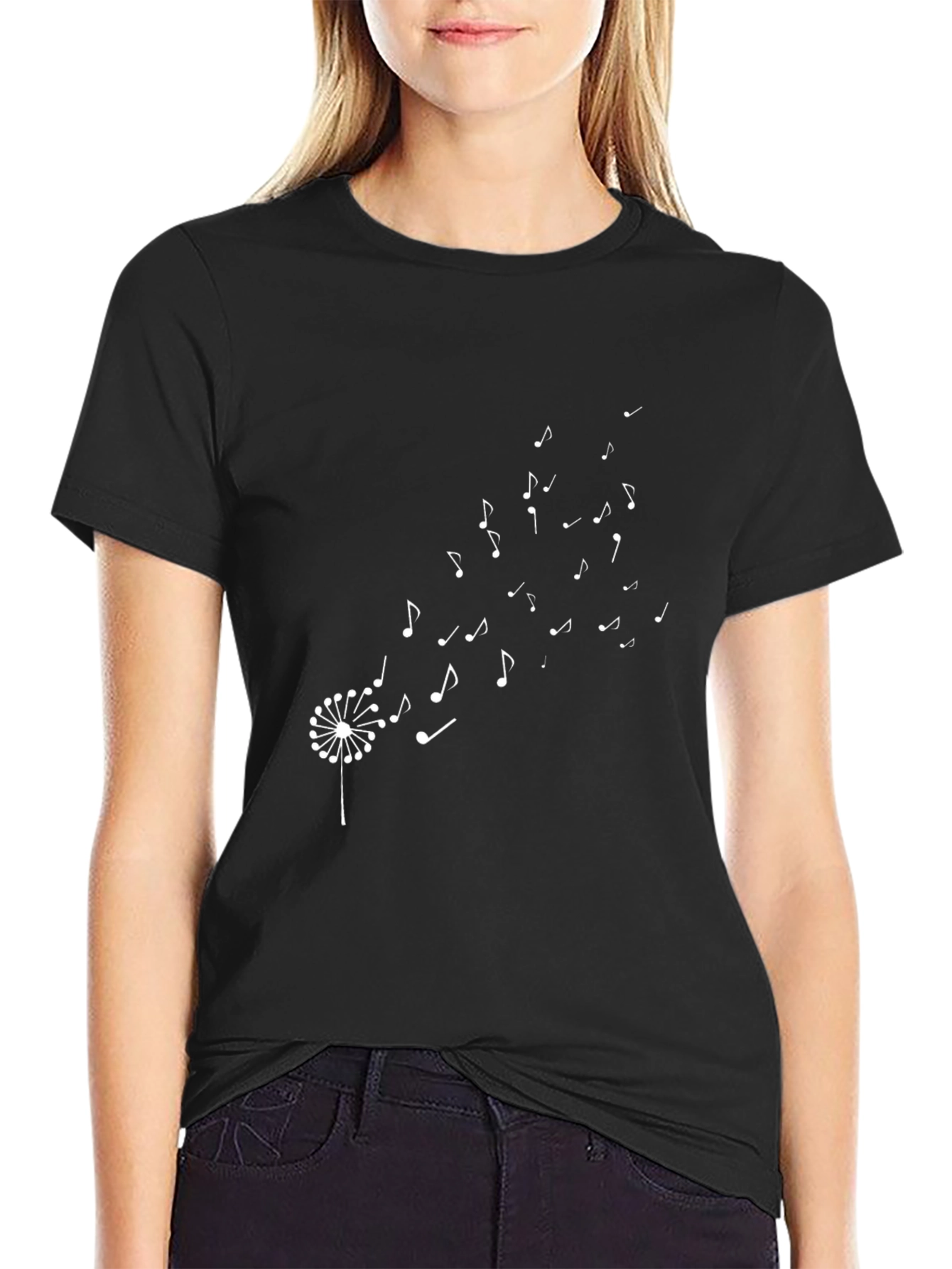 Dandelion Music Notes Black Graphic Tee