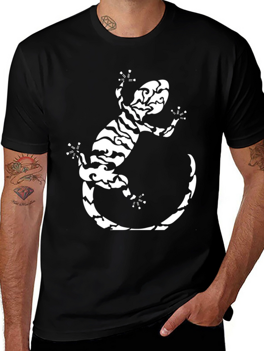 Tribal Gecko Graphic Tee - Stylish Black T-Shirt
