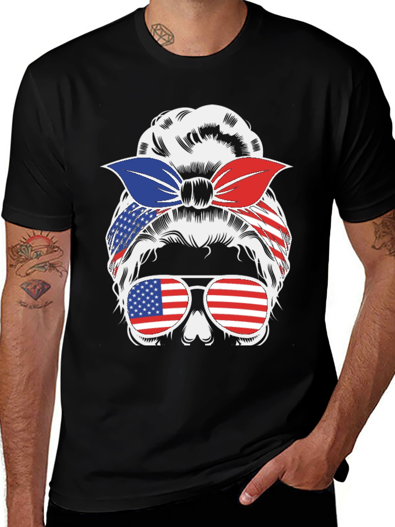 Messy Bun Patriotic T-Shirt - USA Flag