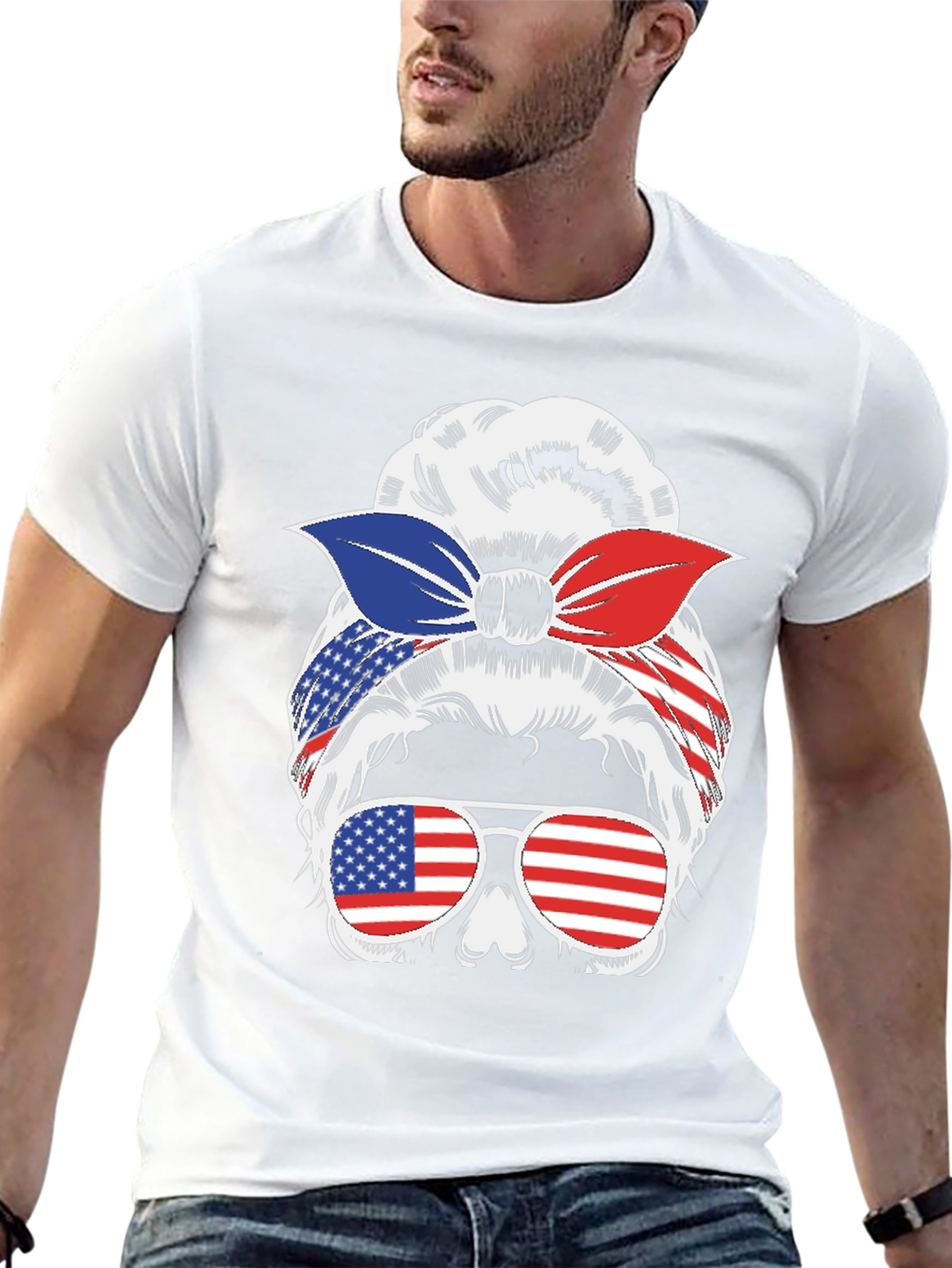 Messy Bun Patriotic T-Shirt - USA Flag