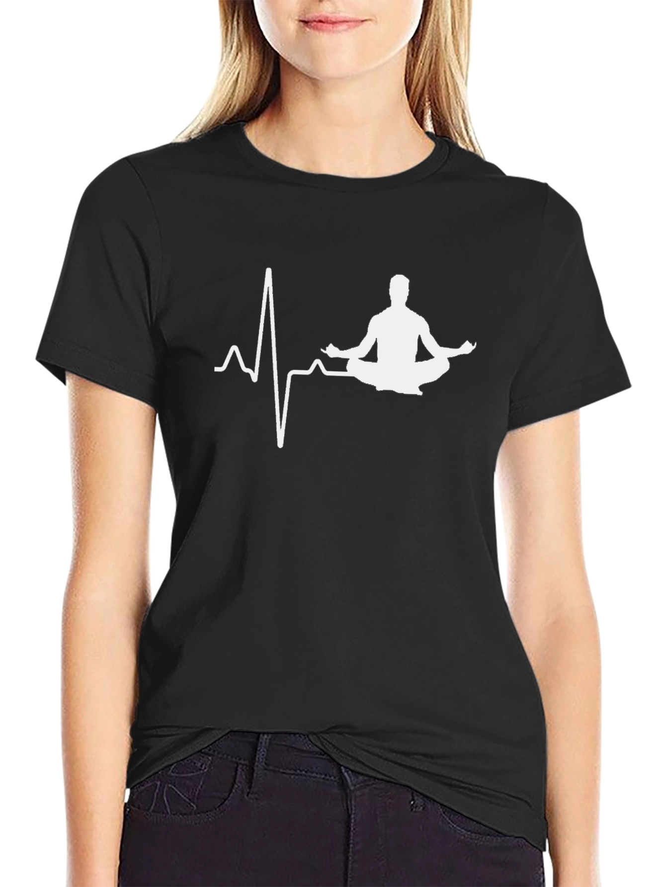 Yoga Heartbeat T-Shirt - Black Meditate in Style