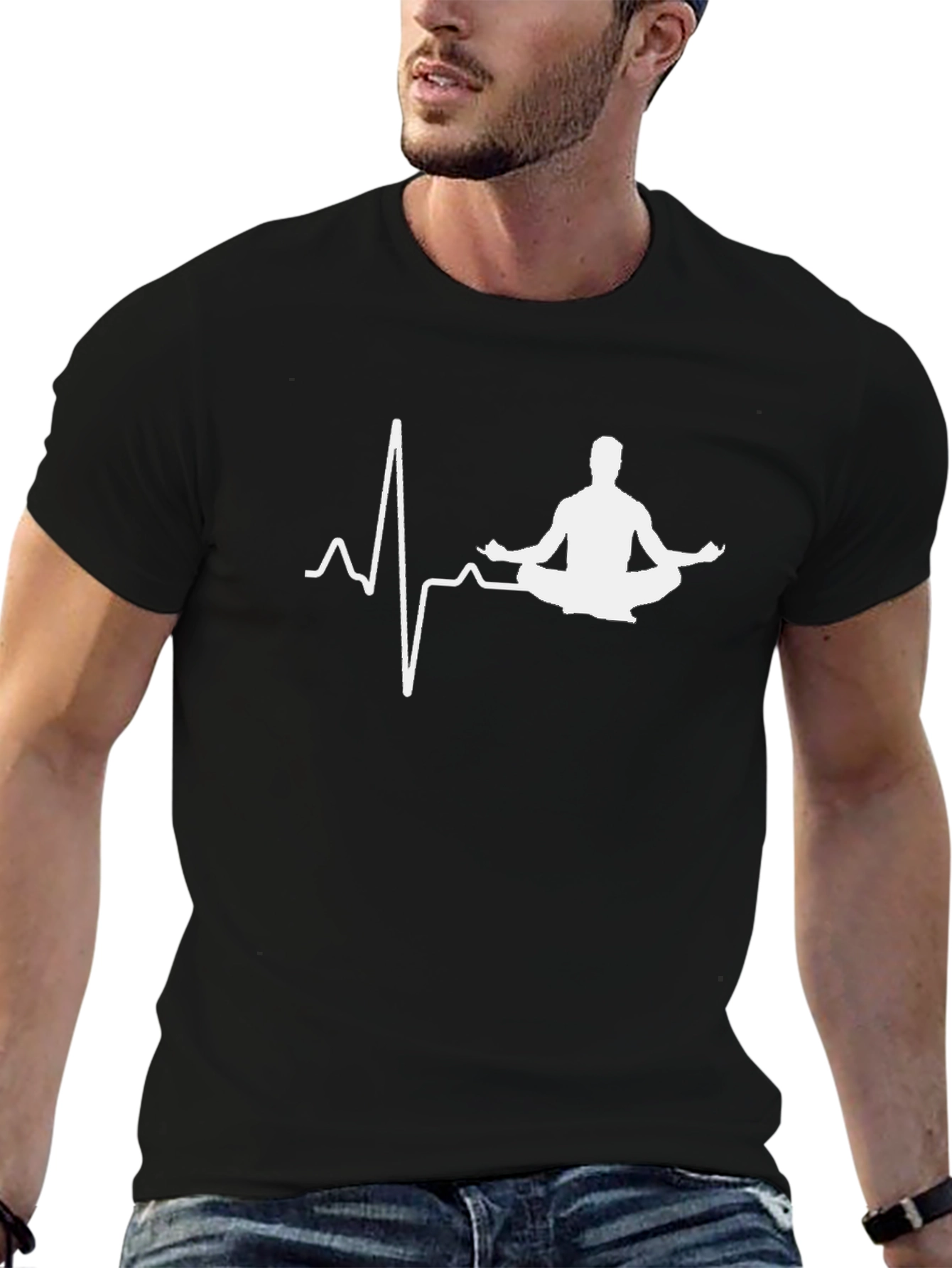 Yoga Heartbeat T-Shirt - Black Meditate in Style