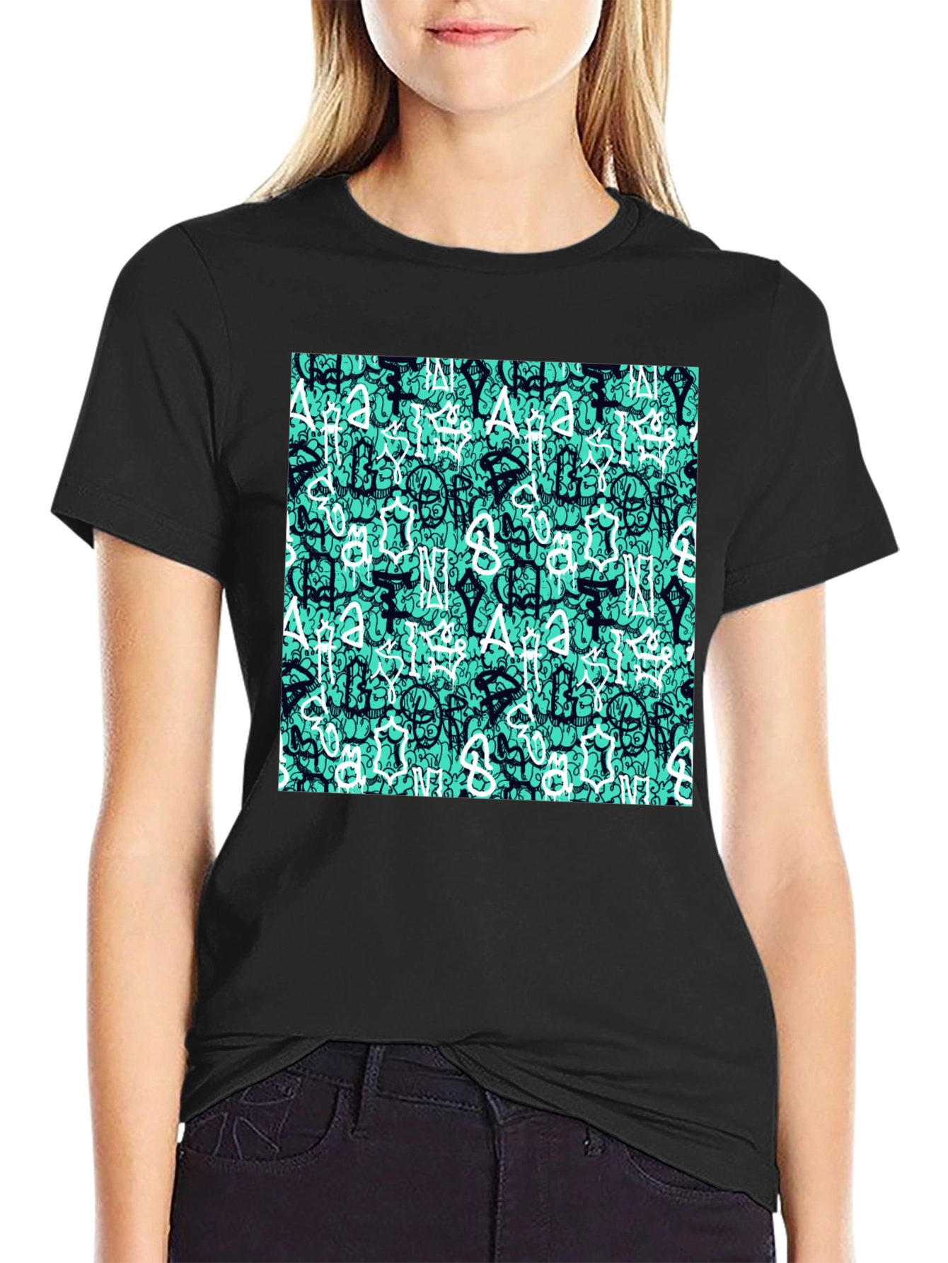 Abstract Print Black T-Shirt