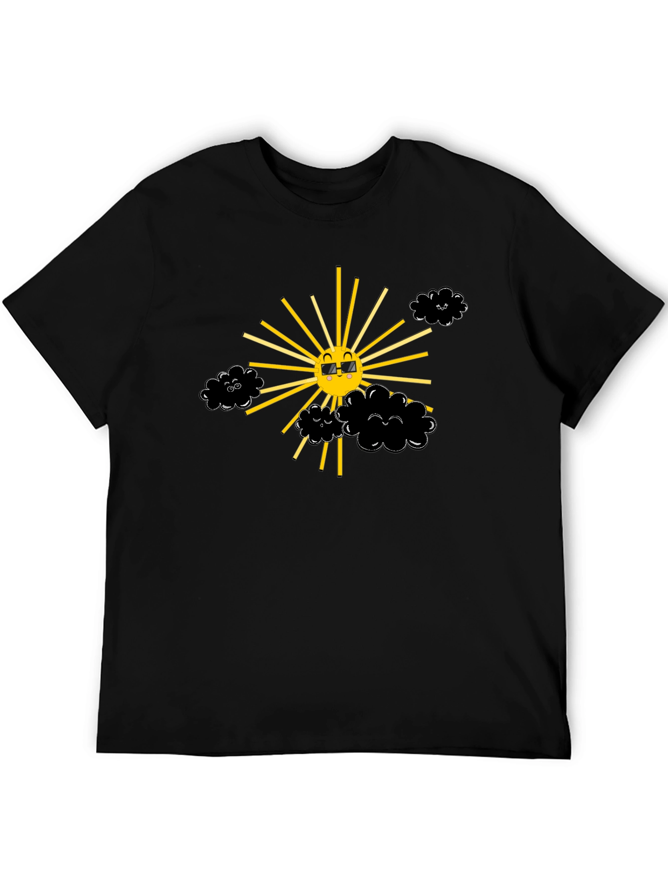 Smiling Sun with Clouds Black T-Shirt