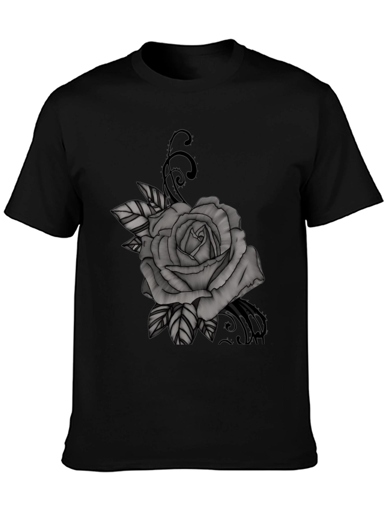 Black T-Shirt with Gray Rose Graphic