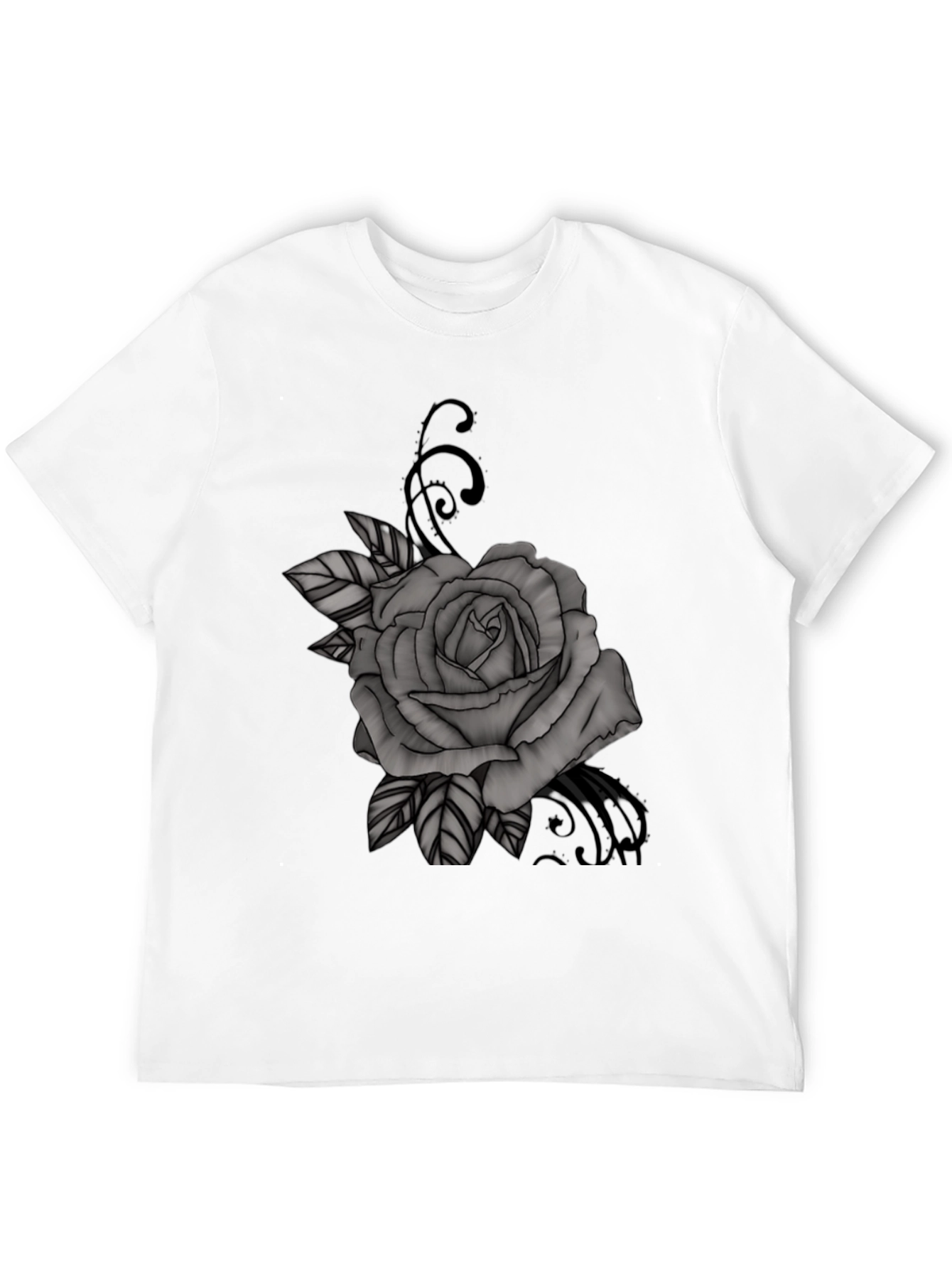 Black T-Shirt with Gray Rose Graphic