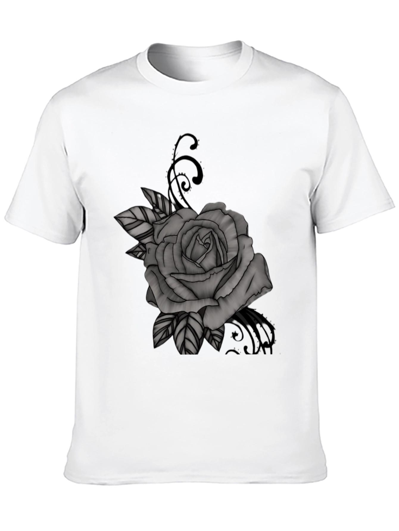 Black T-Shirt with Gray Rose Graphic