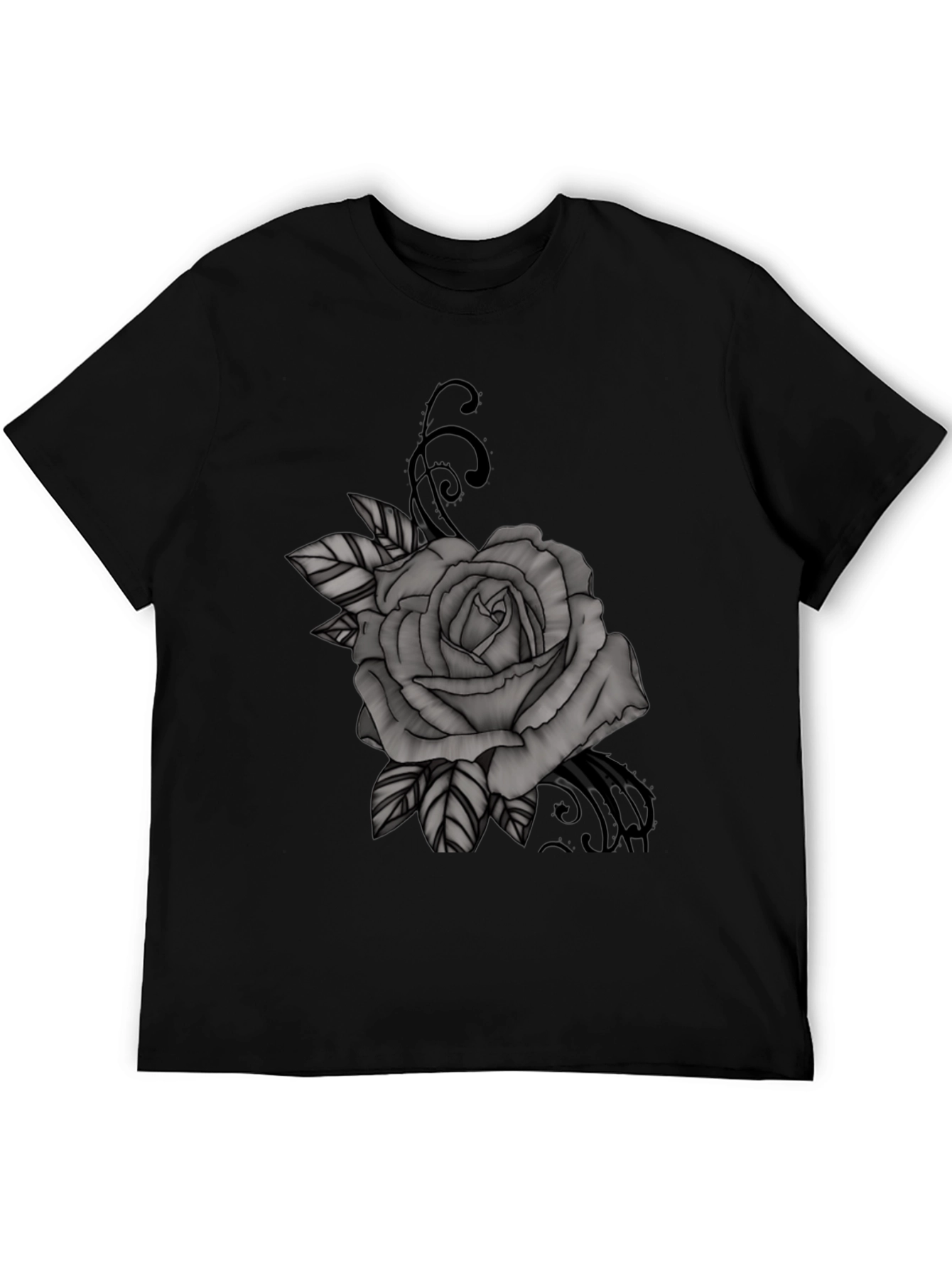 Black T-Shirt with Gray Rose Graphic