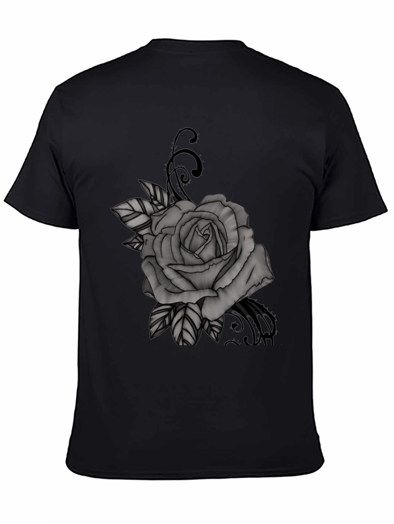 Black T-Shirt with Gray Rose Graphic