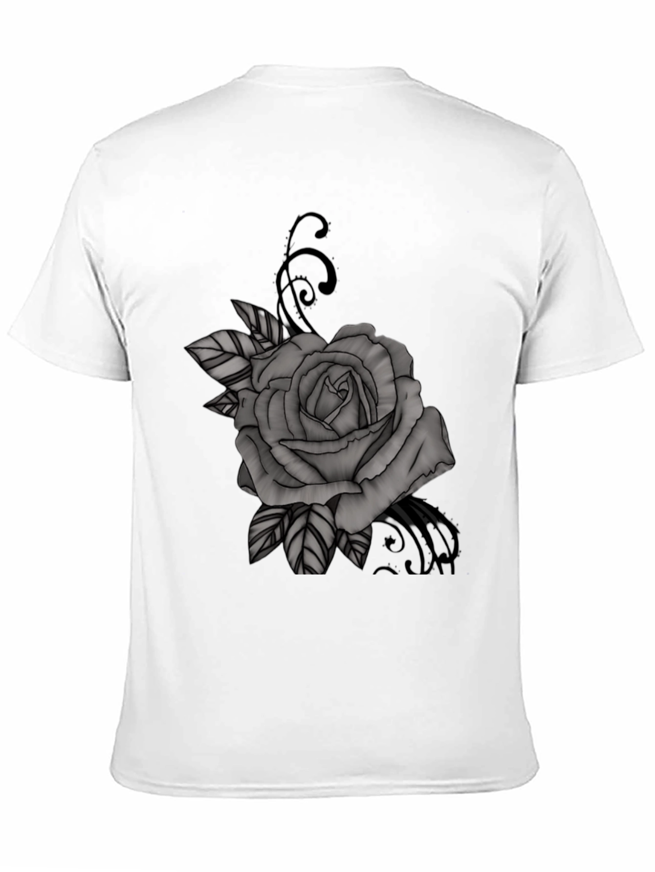 Black T-Shirt with Gray Rose Graphic