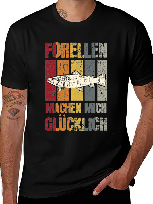 Retro Trout Fishing T-Shirt - Makes Me Happy