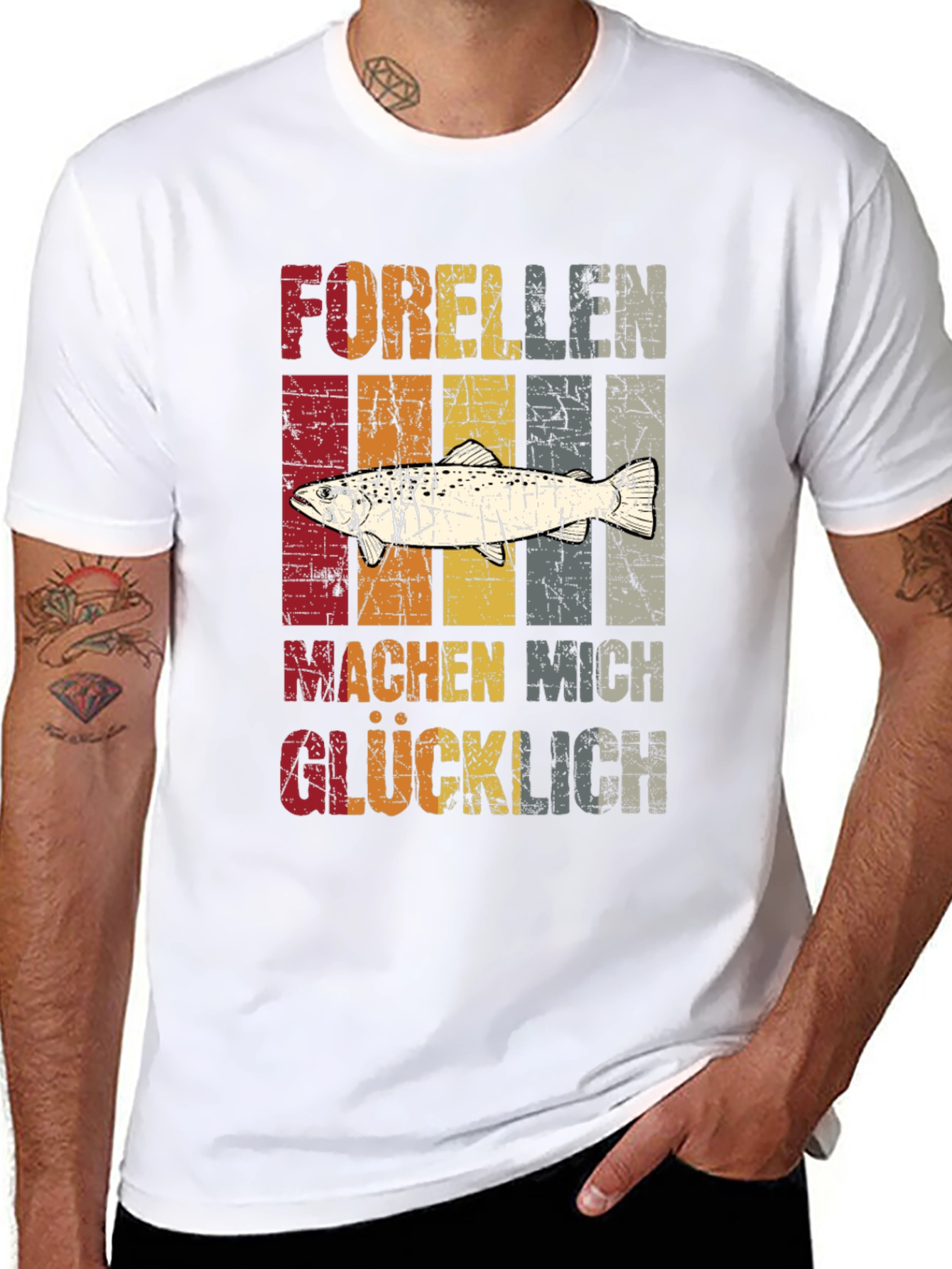 Retro Trout Fishing T-Shirt - Makes Me Happy